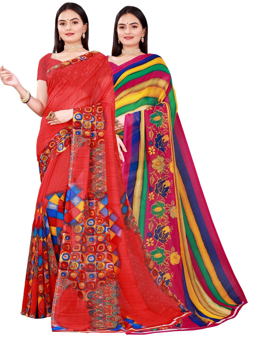 

Florence Set of 2 Floral Pure Georgette Saree, Red