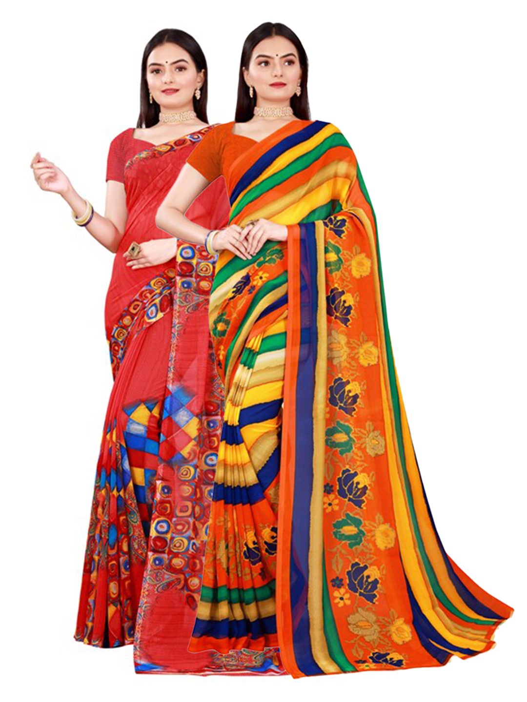 Florence Red & Yellow Pure Georgette Saree