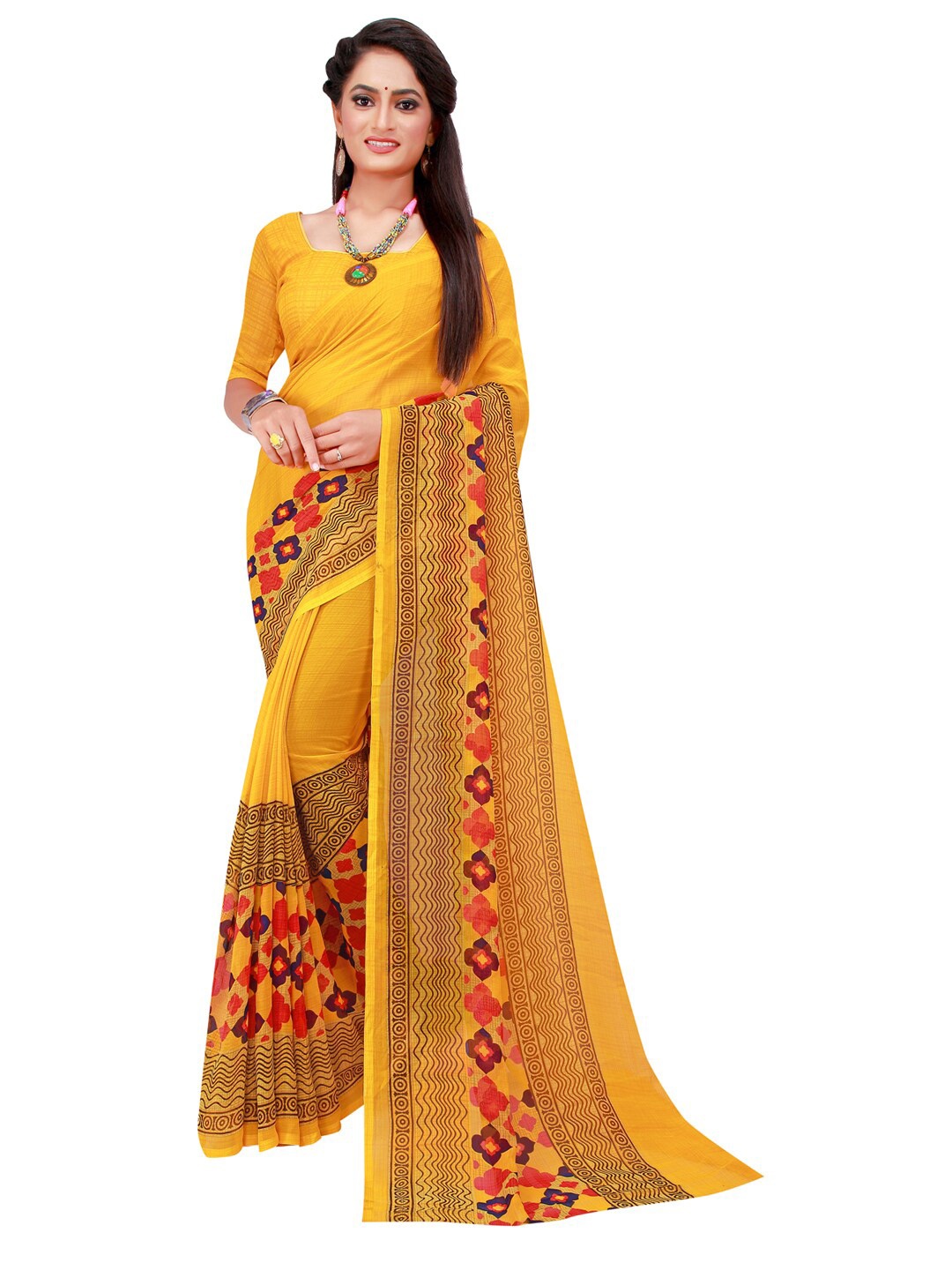 

Florence Red & Yellow Pure Georgette Saree