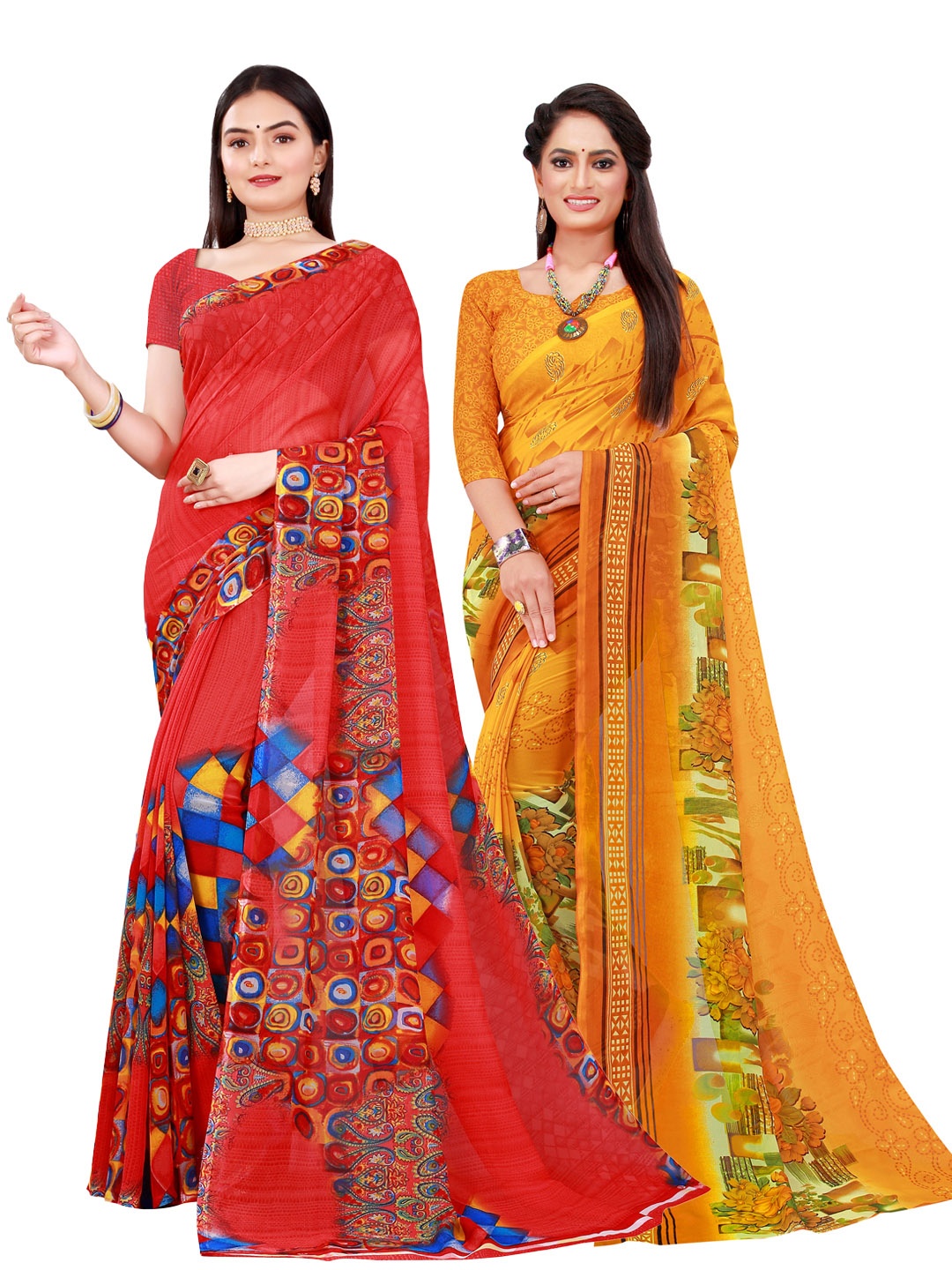 

Florence Women Pack of 2 Printed Sarees, Red