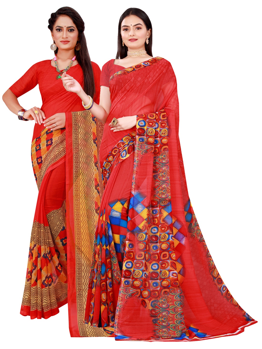 

Florence Red & Blue Pure Georgette Saree