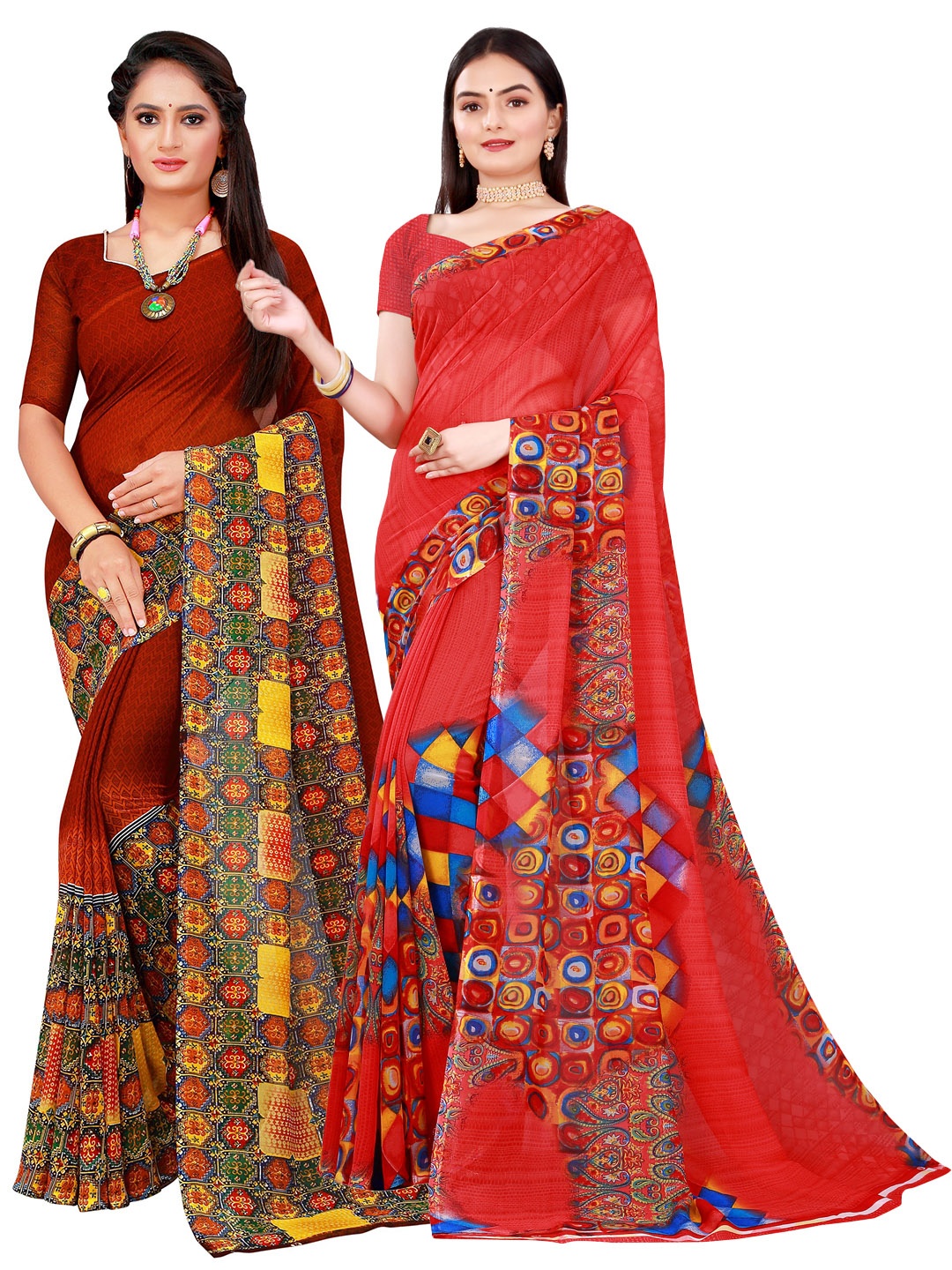 

Florence Pack of 2 Printed Pure Georgette Saree, Red