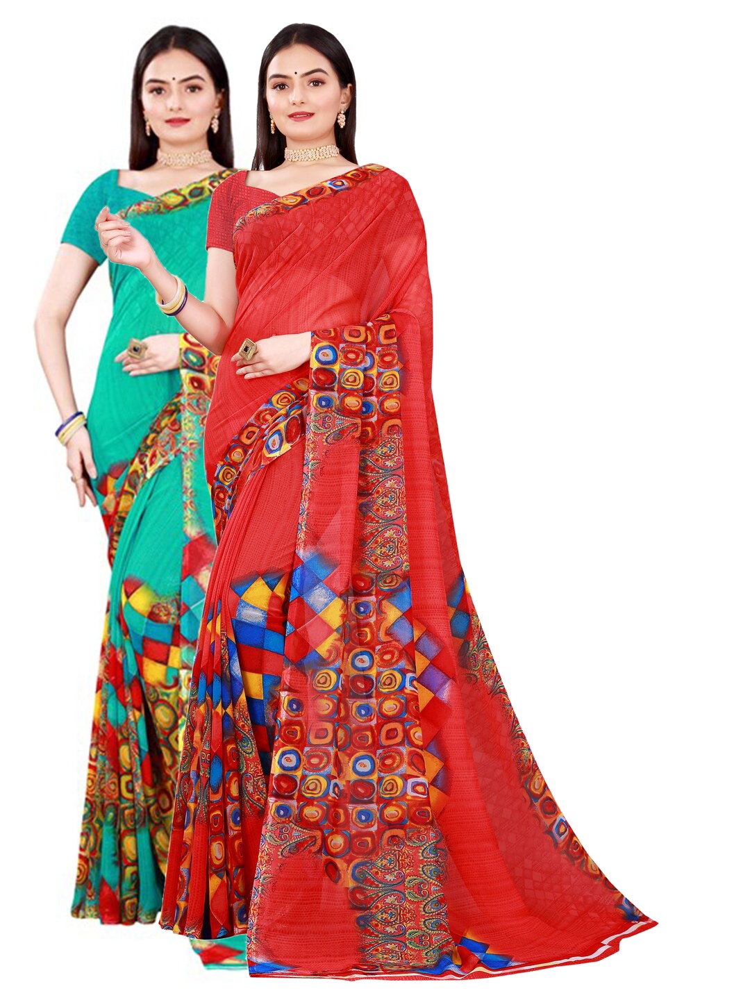 

Florence Red & Green Pure Georgette Saree