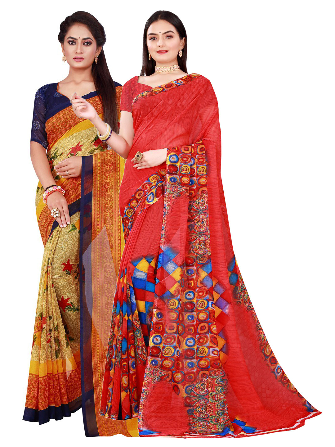 

Florence Women Red & Beige Pure Georgette Saree