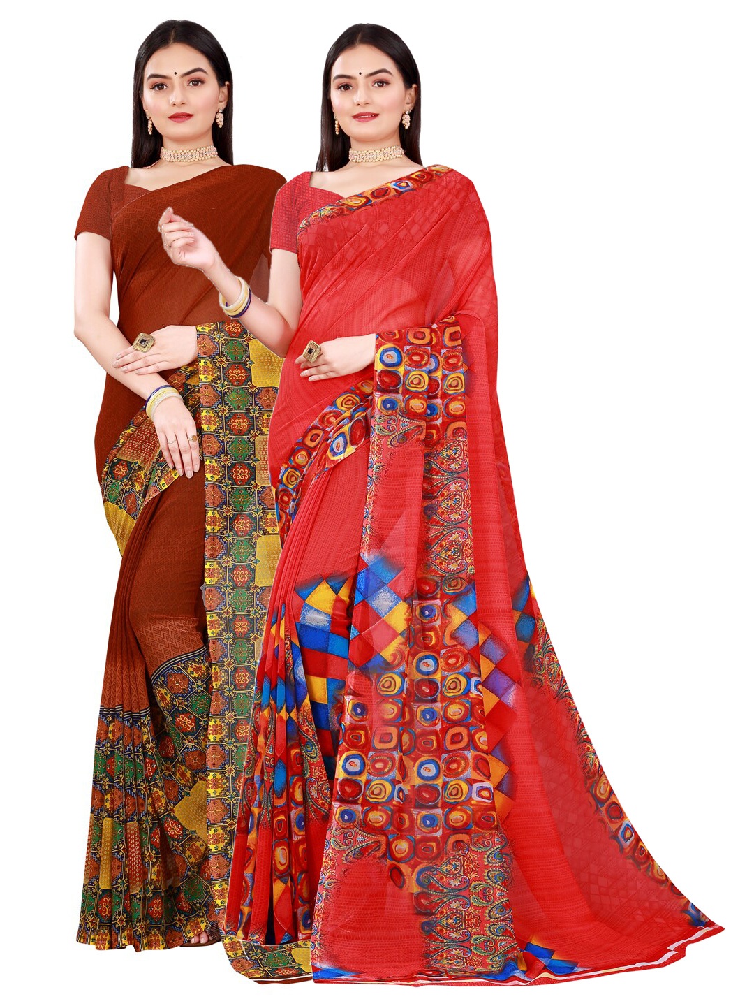 

Florence Women Red & Maroon Pure Georgette Saree