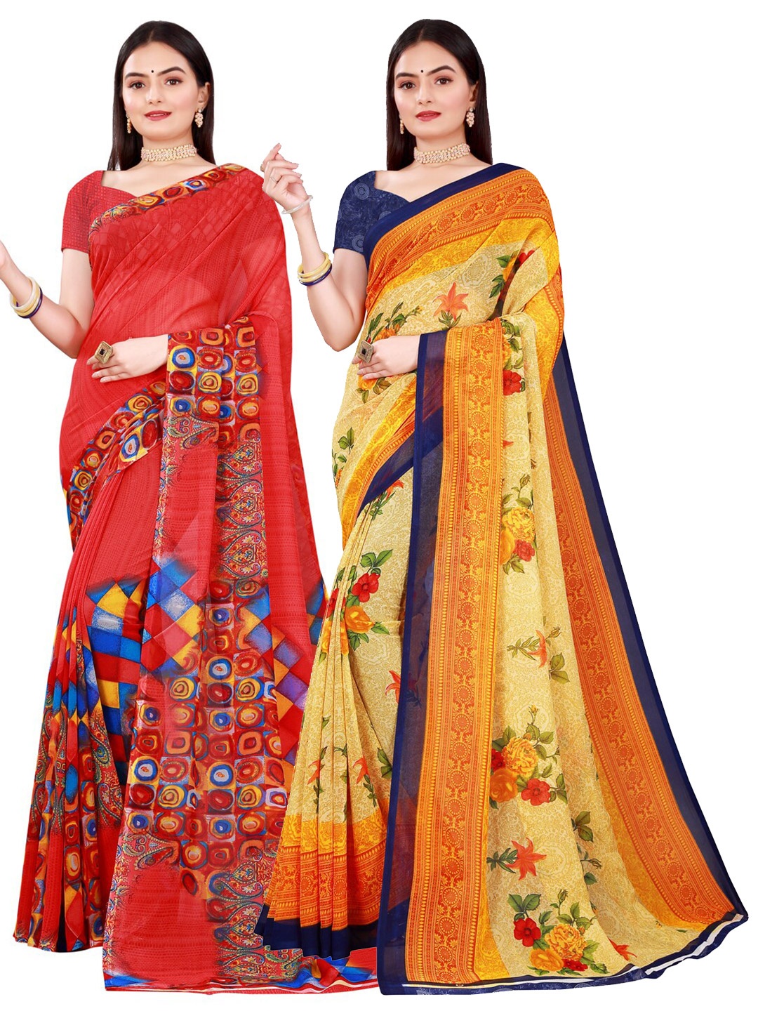 

Florence Women Red & Beige Pure Georgette Saree