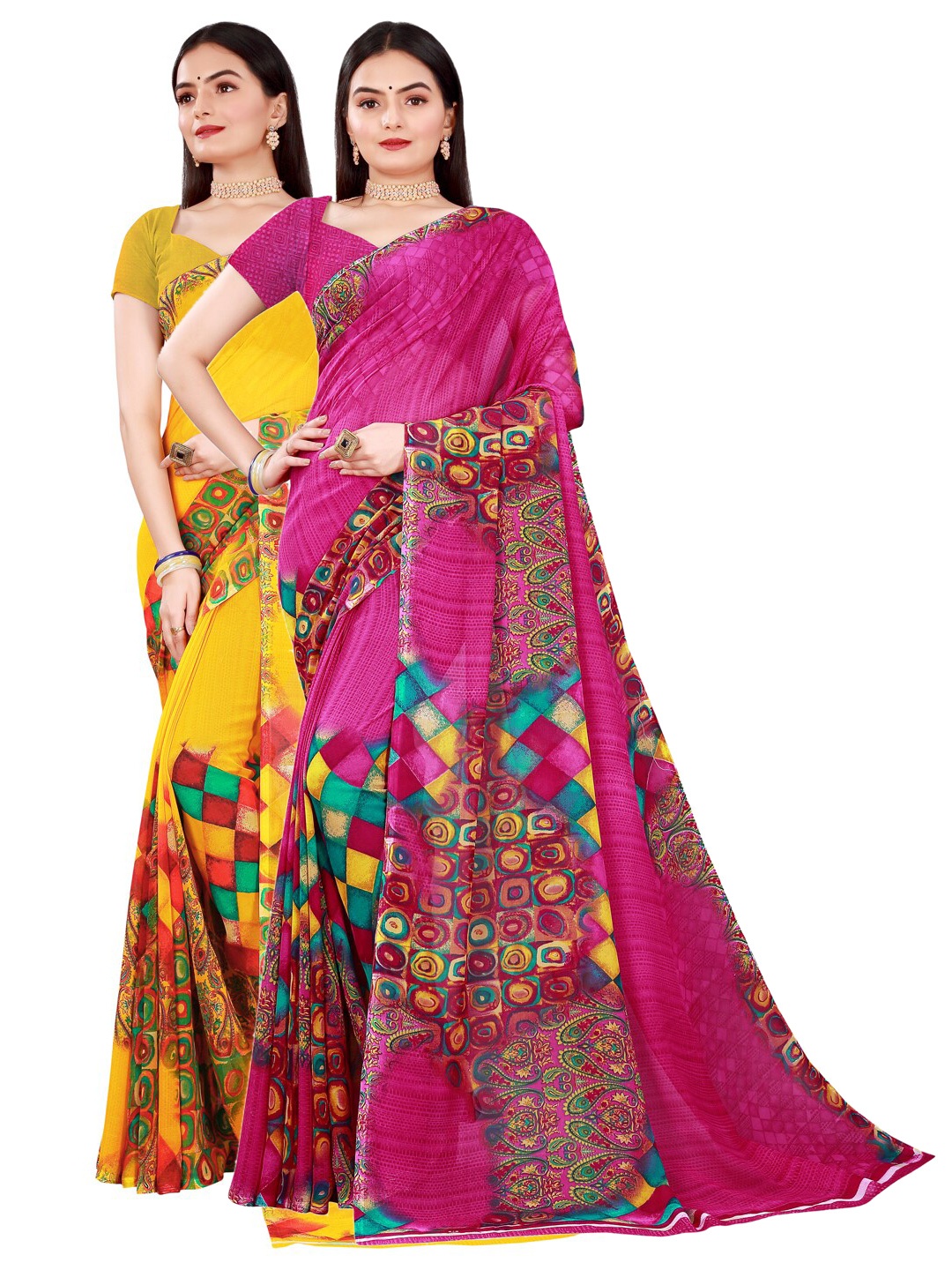 

Florence Magenta & Yellow Pure Georgette Saree