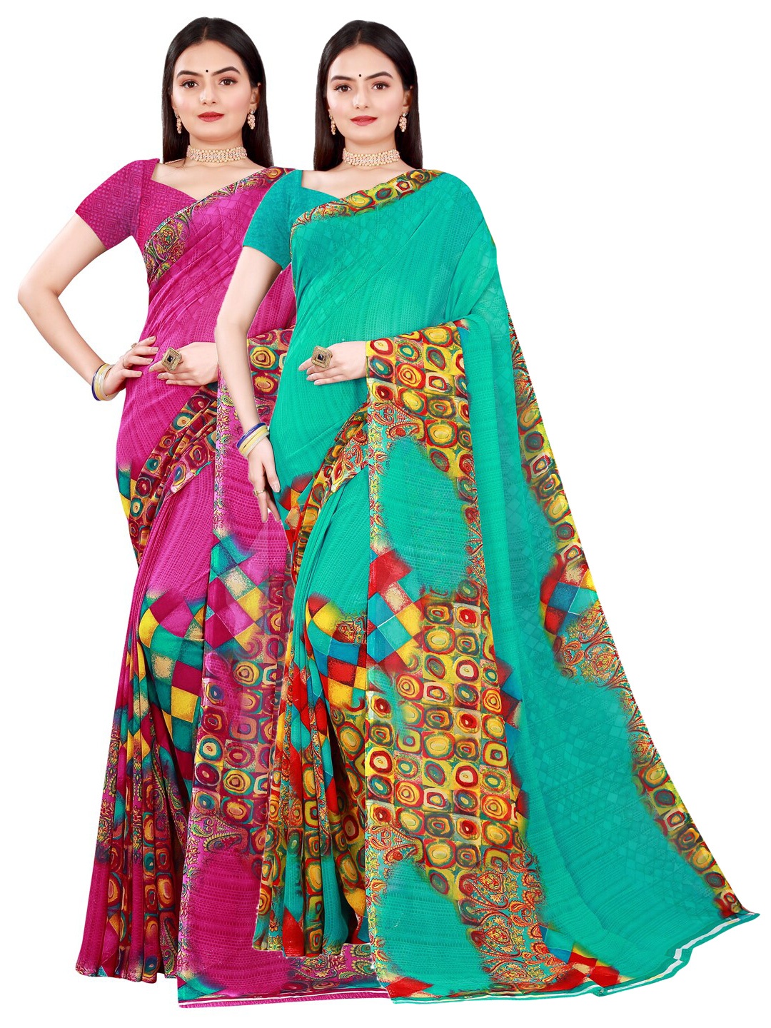 

Florence Magenta & Green Printed Pure Georgette Saree