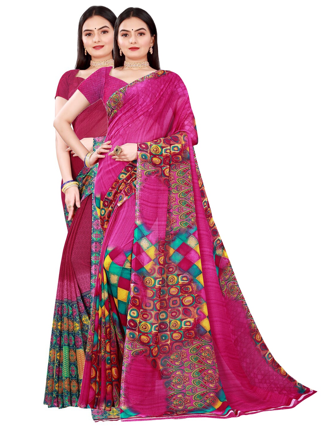 

Florence Pack Of 2 Magenta & Maroon Ethnic Motifs Printed Pure Georgette Saree