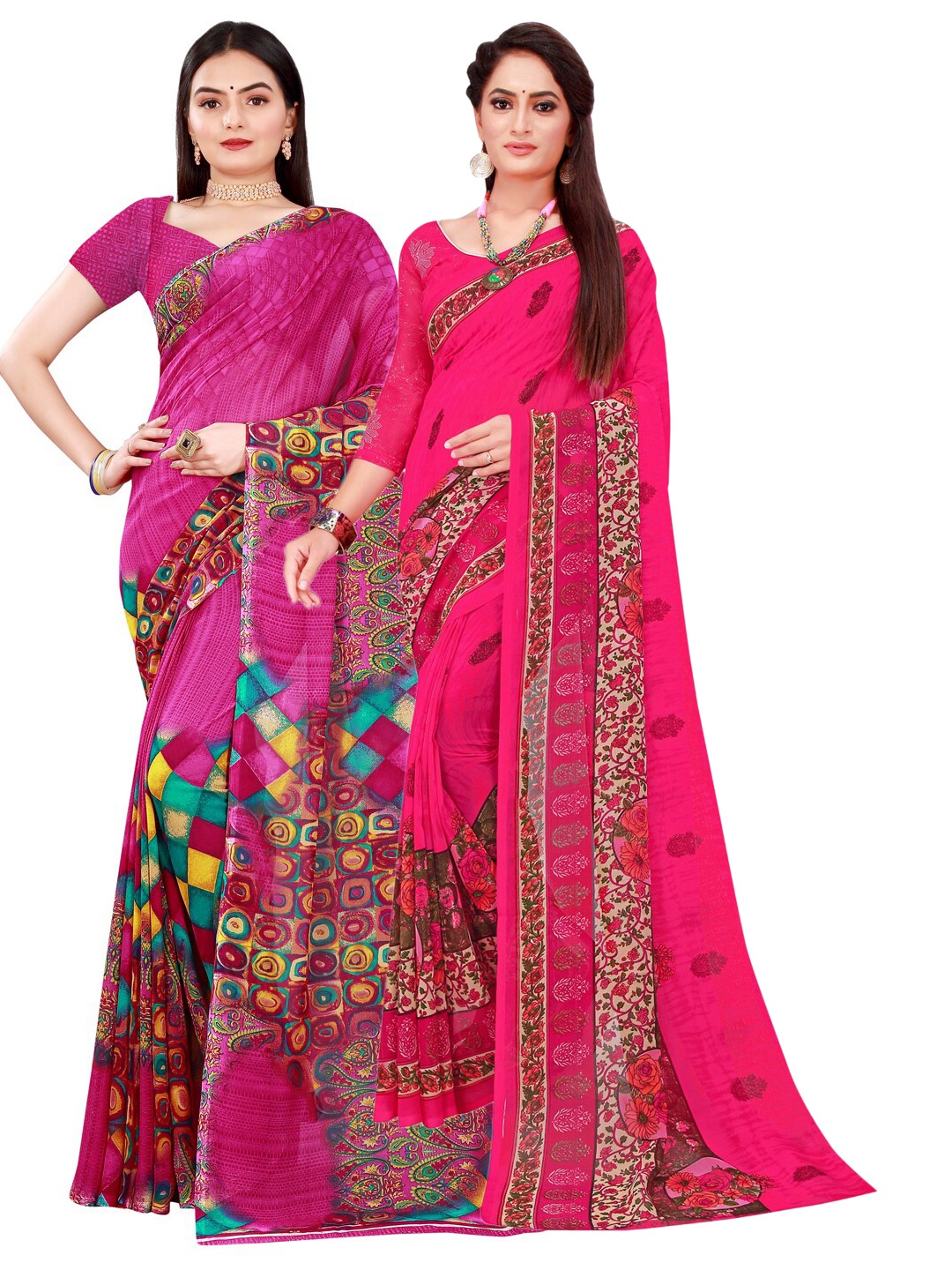

Florence Magenta & Pink Pack of 2 Printed Pure Georgette Saree