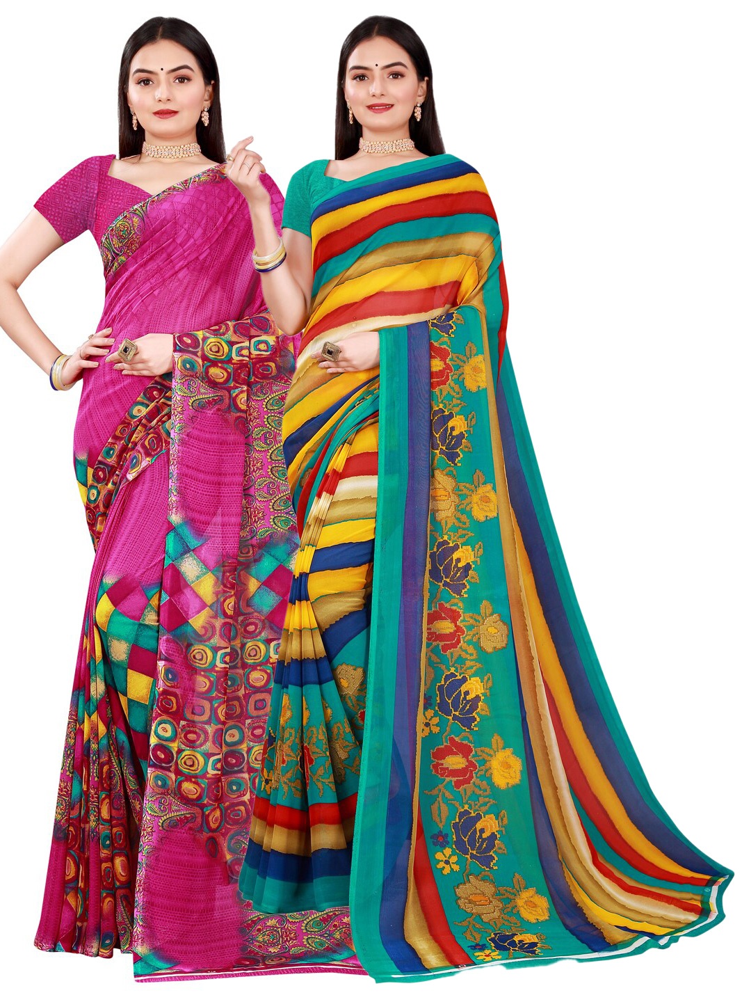 

Florence Pack of 2 Printed Georgette Saree, Magenta