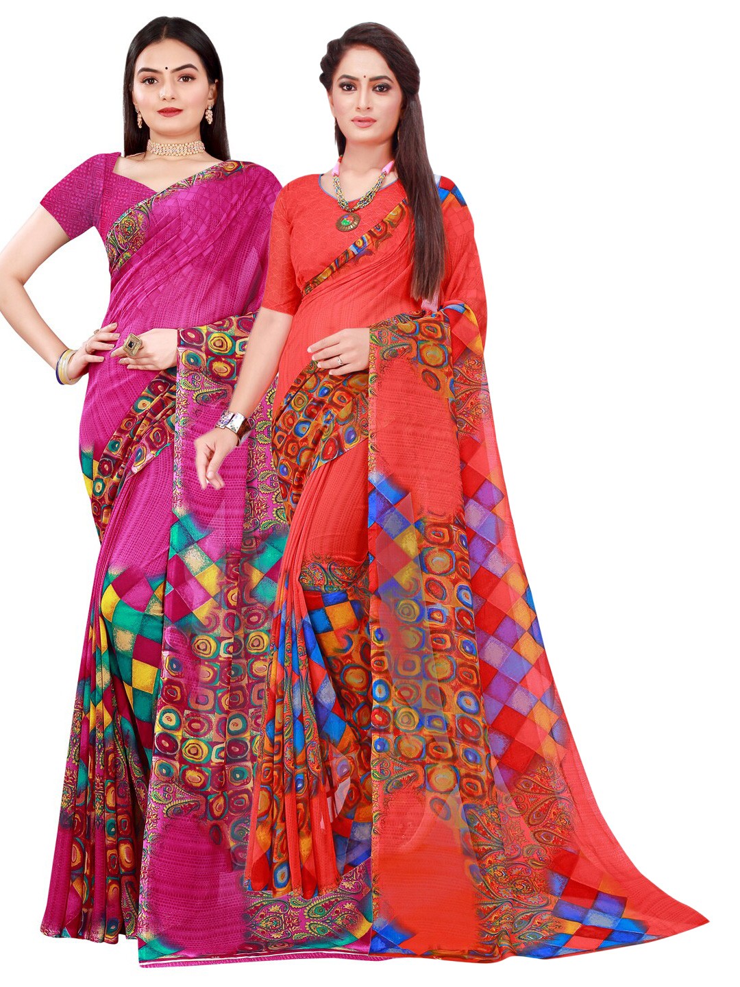 

Florence Magenta & Red Pure Georgette Saree