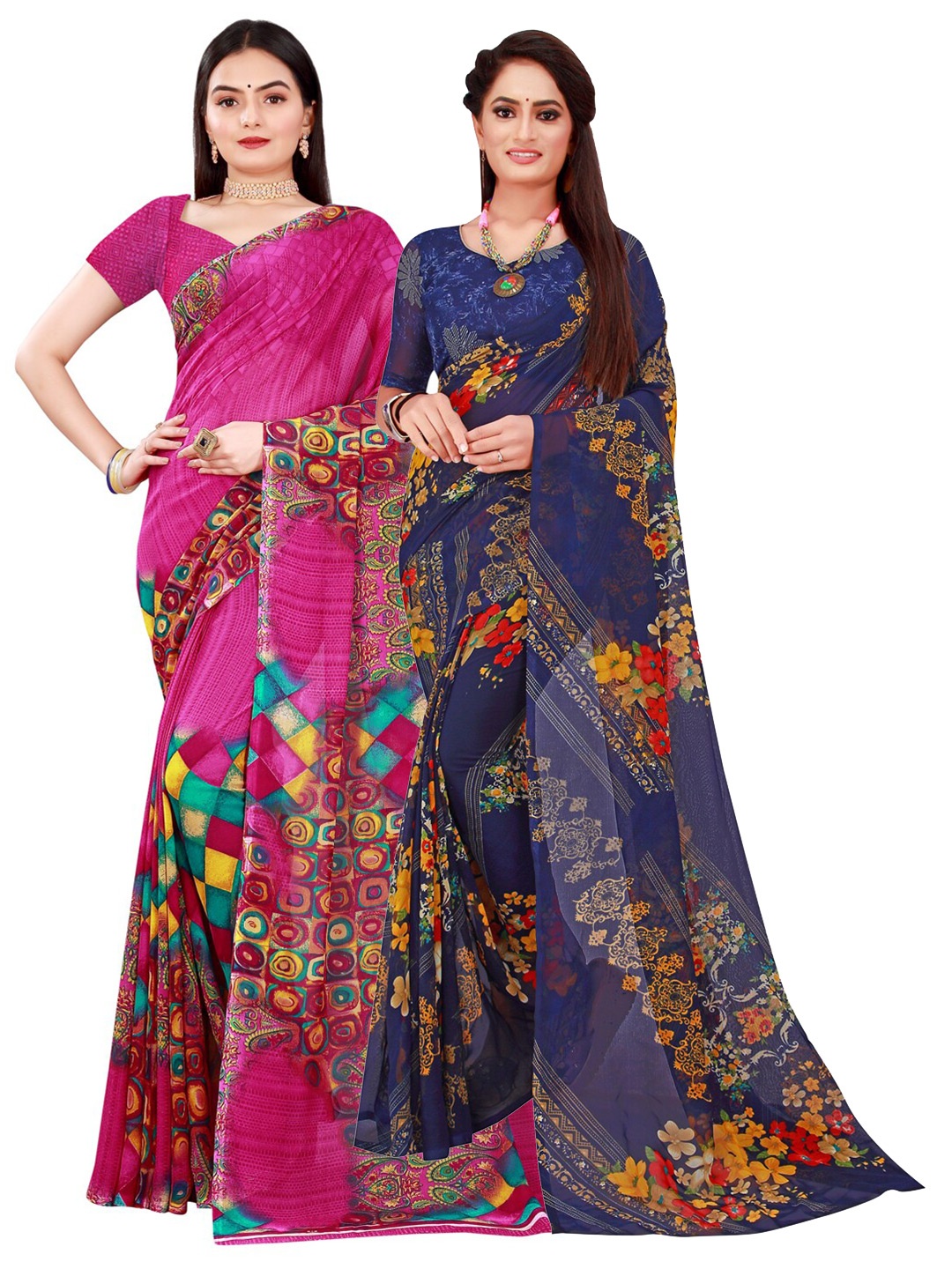 Florence Magenta & Navy Blue Pure Georgette Saree
