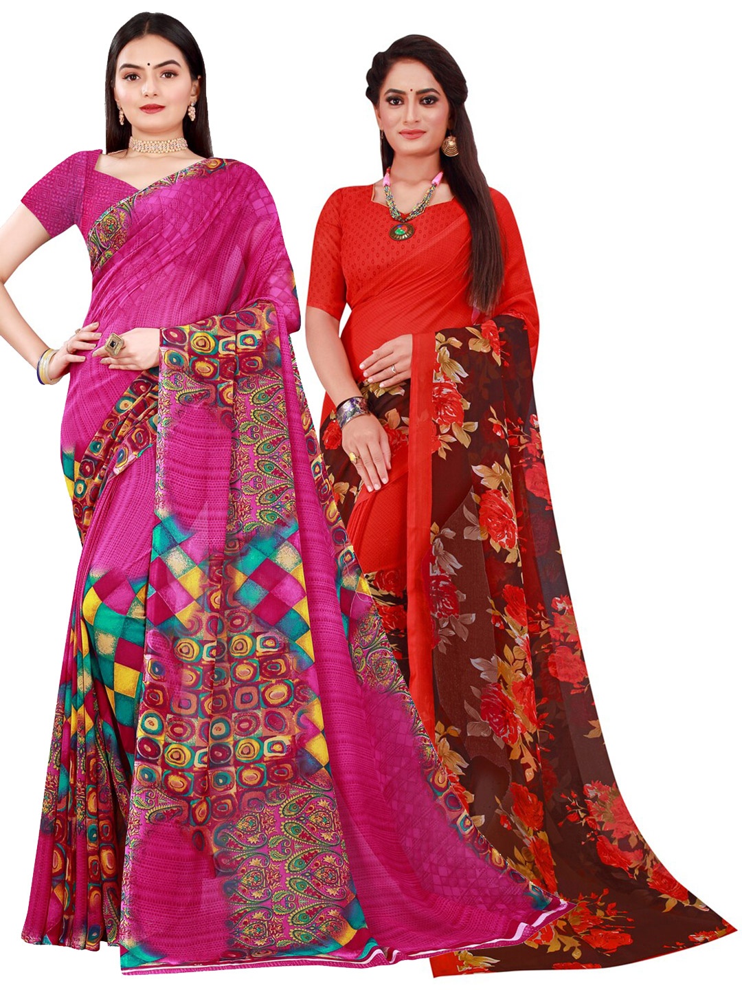 

Florence Magenta & Red Pure Georgette Saree