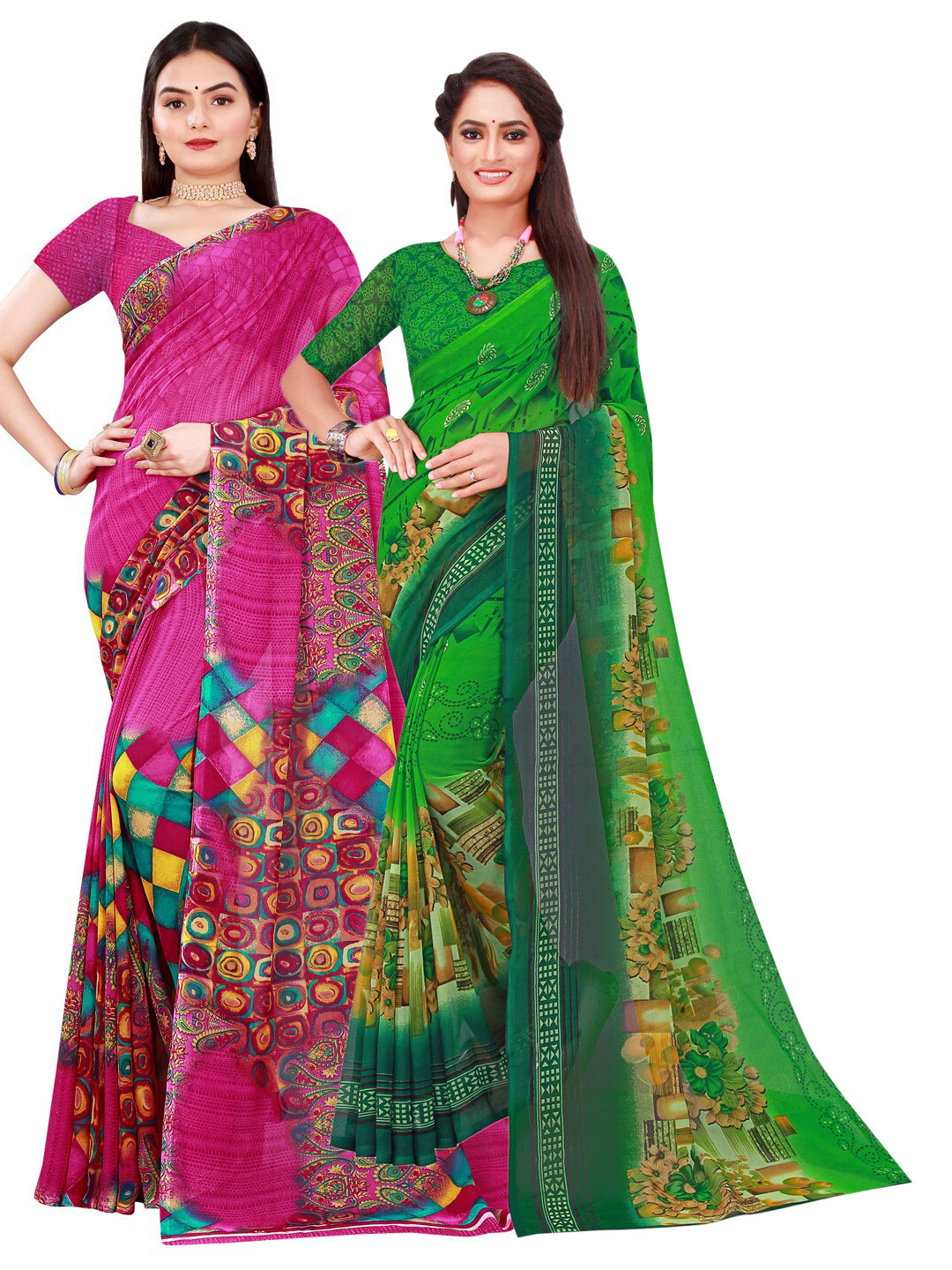 

Florence Magenta & Green Pure Georgette Saree
