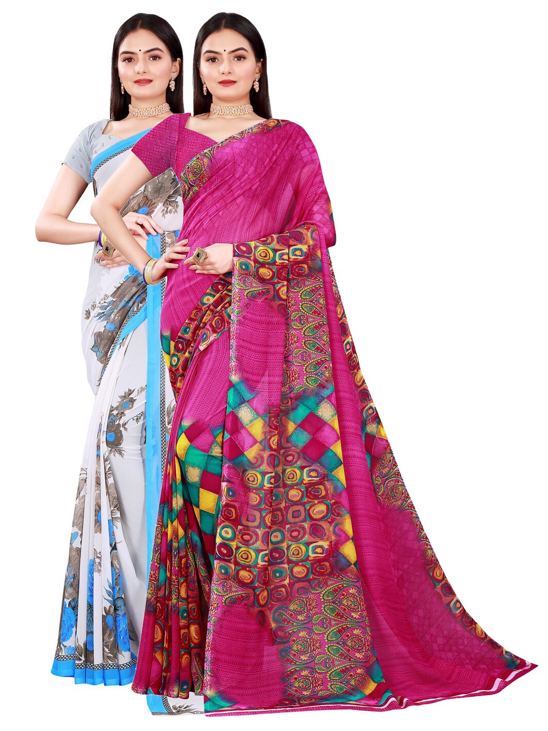 

Florence Magenta & White Blue Pack of 2Pure Georgette Saree