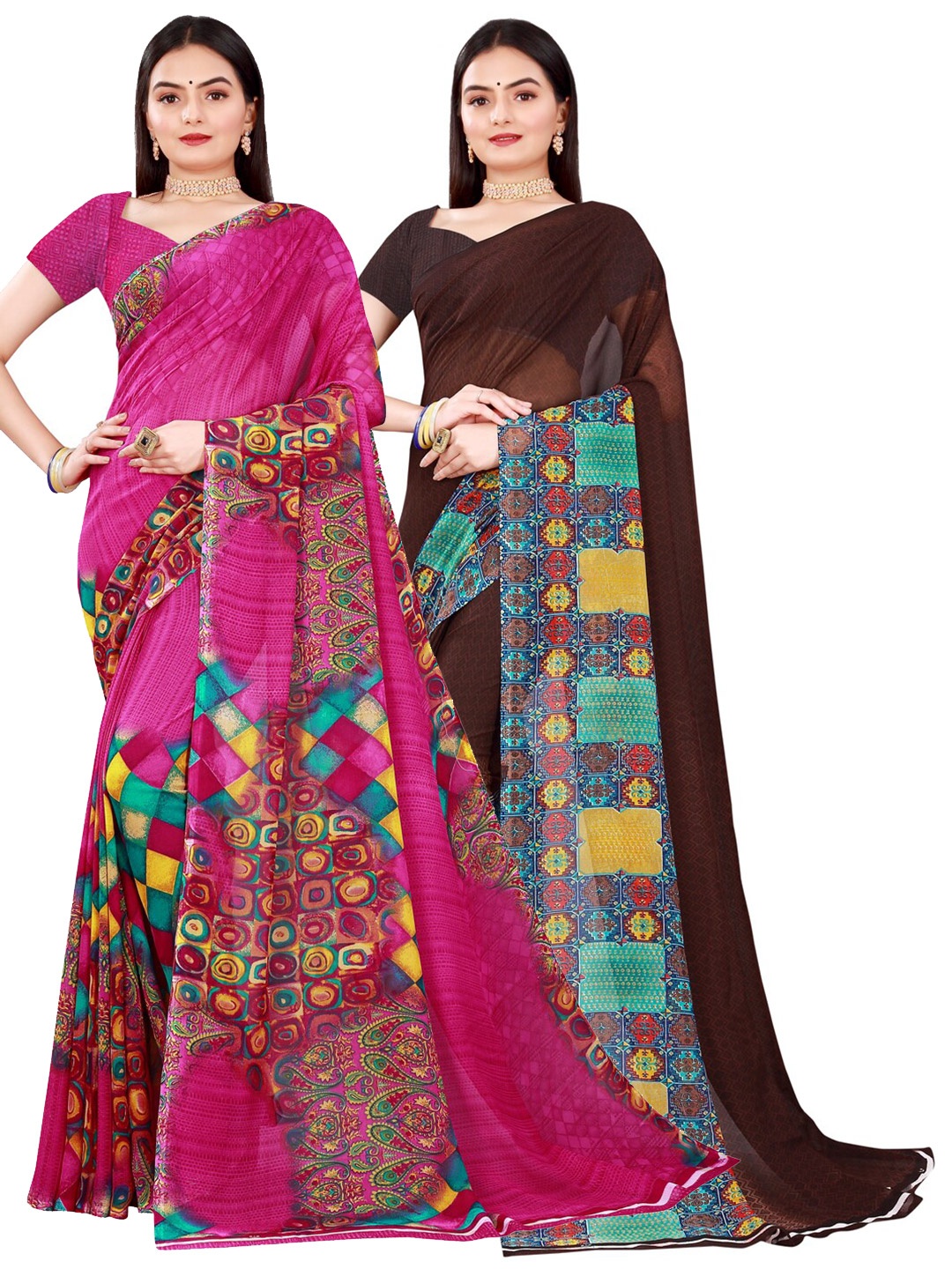 

Florence Magenta & Brown Pack Of 2 Pure Georgette Saree