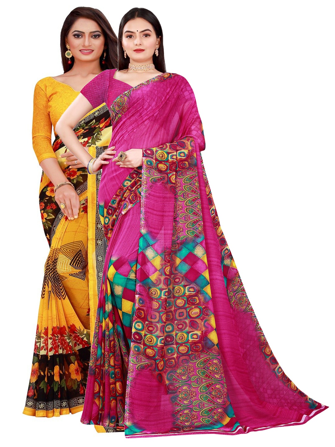 

Florence Yellow & Magenta Pack of 2 Pure Georgette Saree