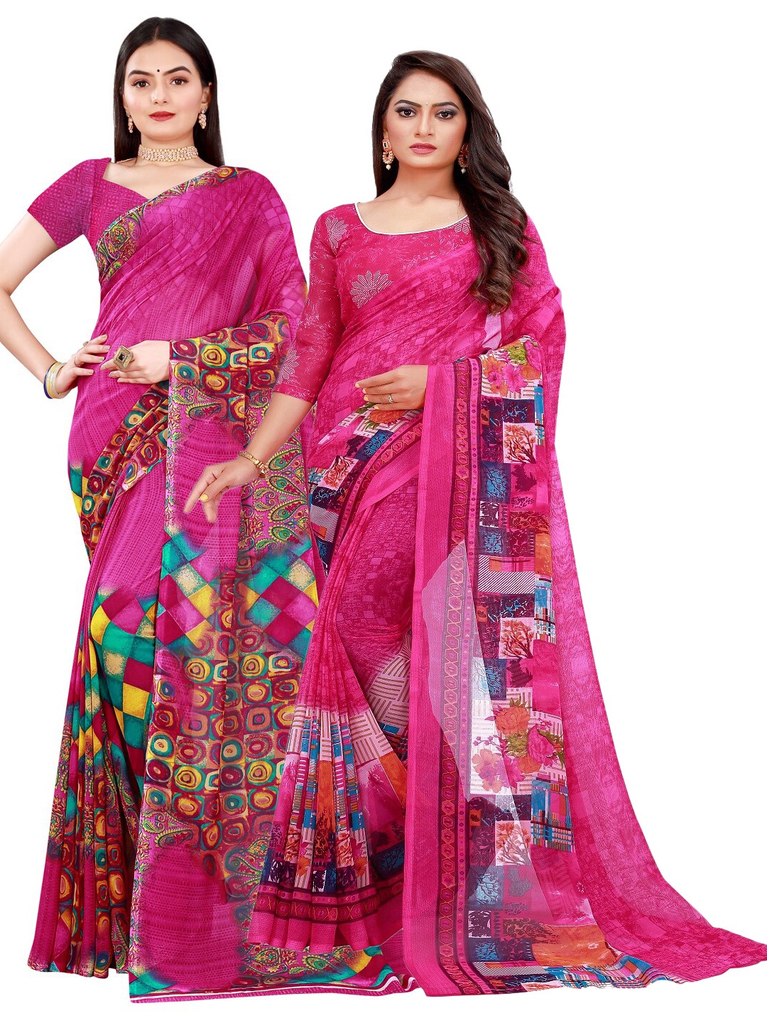 

Florence Pink & Magenta Printed Pure Georgette Saree