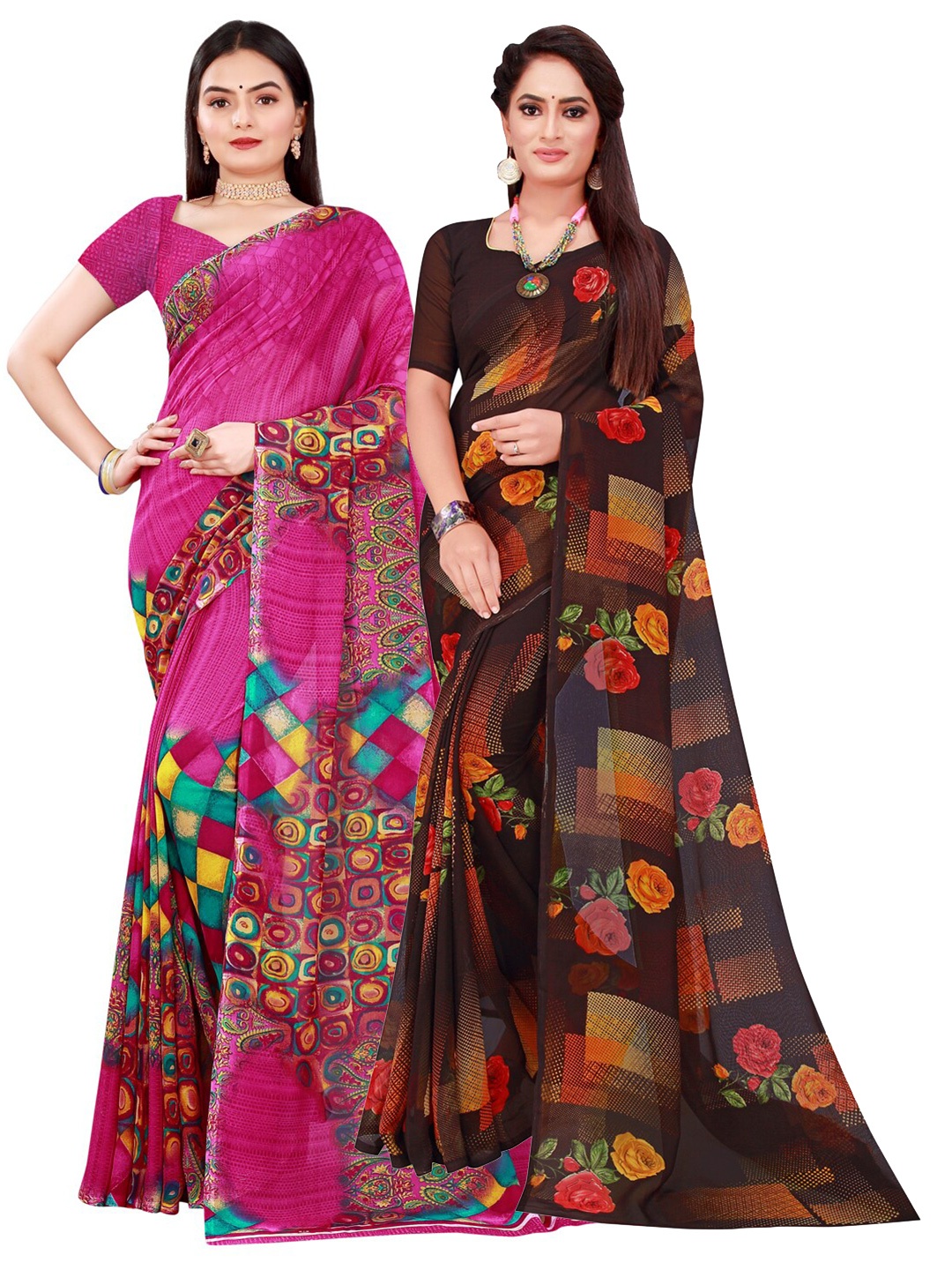 

Florence Magenta & Brown Printed Pure Georgette Saree