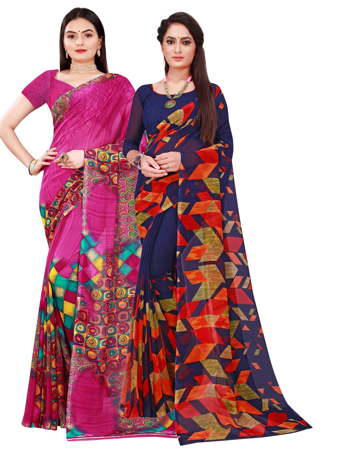 

Florence Set Of 2 Navy Blue & Magenta Pure Georgette Saree