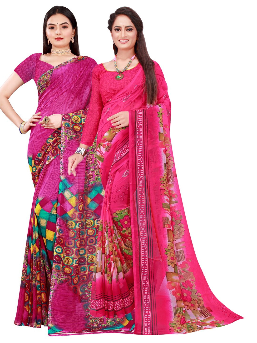 

Florence Set Of 2 Magenta & Pink Floral Pure Georgette Saree