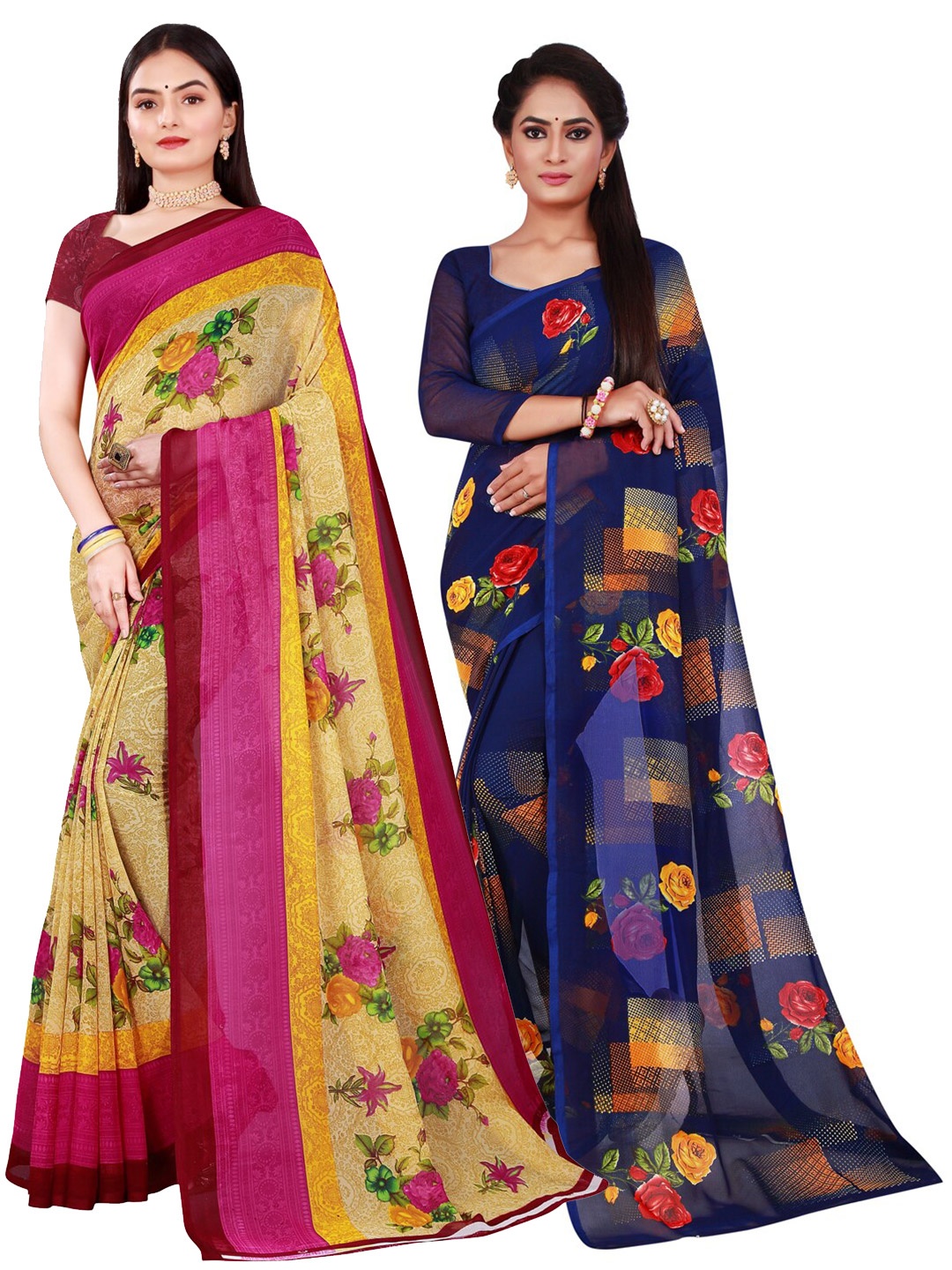 

Florence Pack Of 2 Beige & Navy Blue Pure Georgette Saree