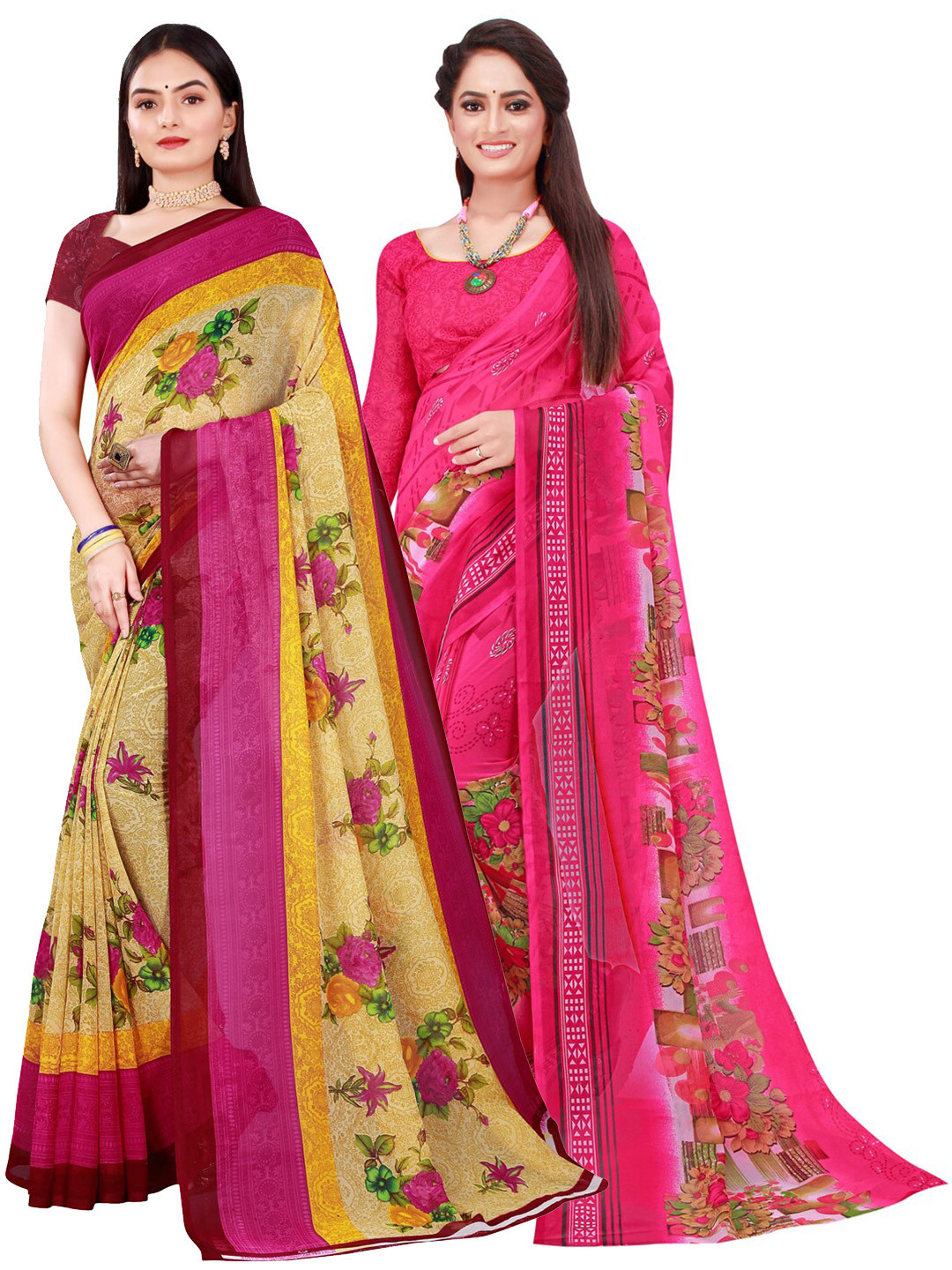 

Florence Beige & Pink Pack of 2 Printed Pure Georgette Saree