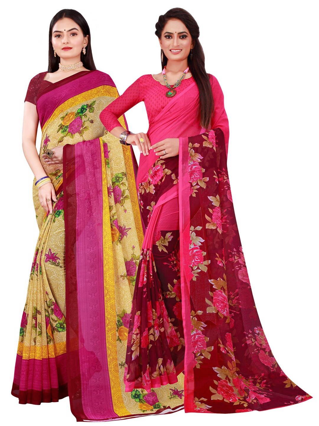 

Florence Beige & Magenta Pack Of 2 Printed Pure Georgette Saree