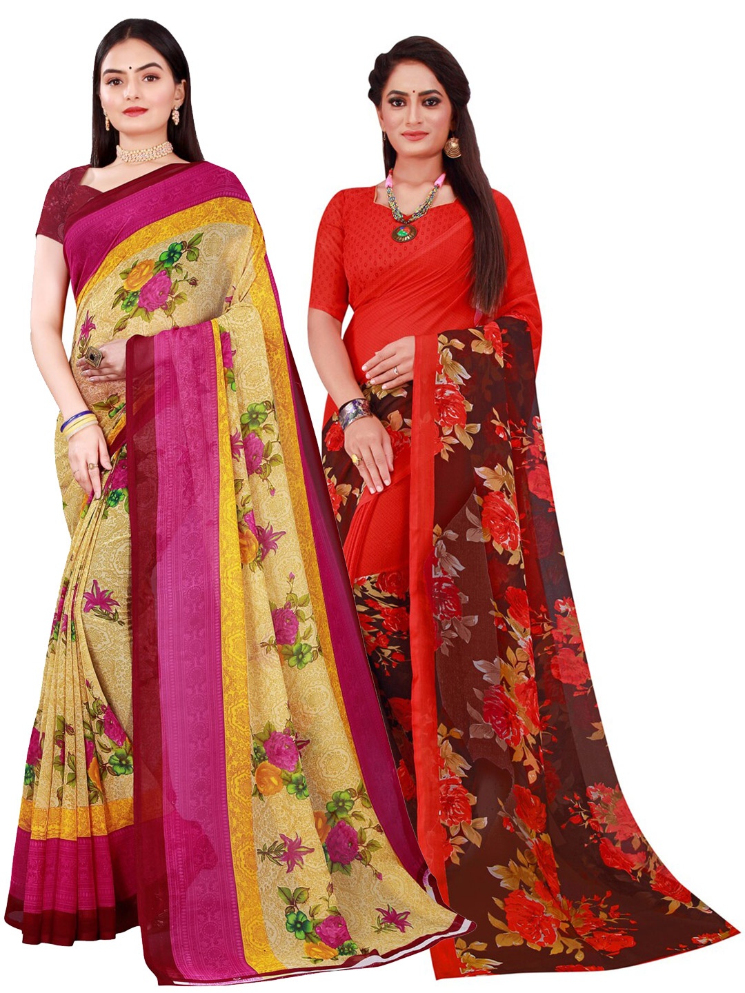 

Florence Pack of 2 Printed Georgette Saree, Beige