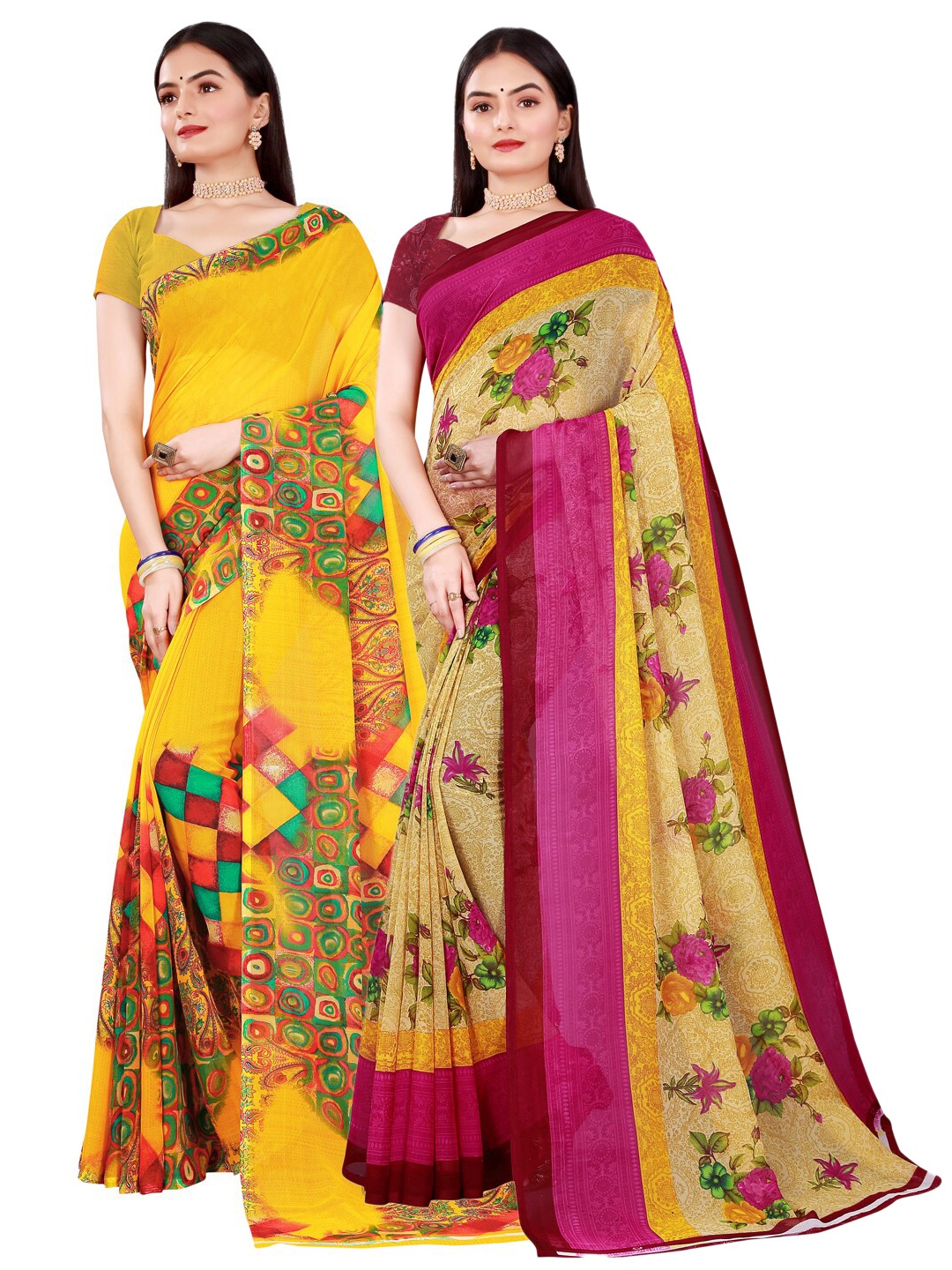 

Florence Pack of 2 Printed Georgette Saree, Beige