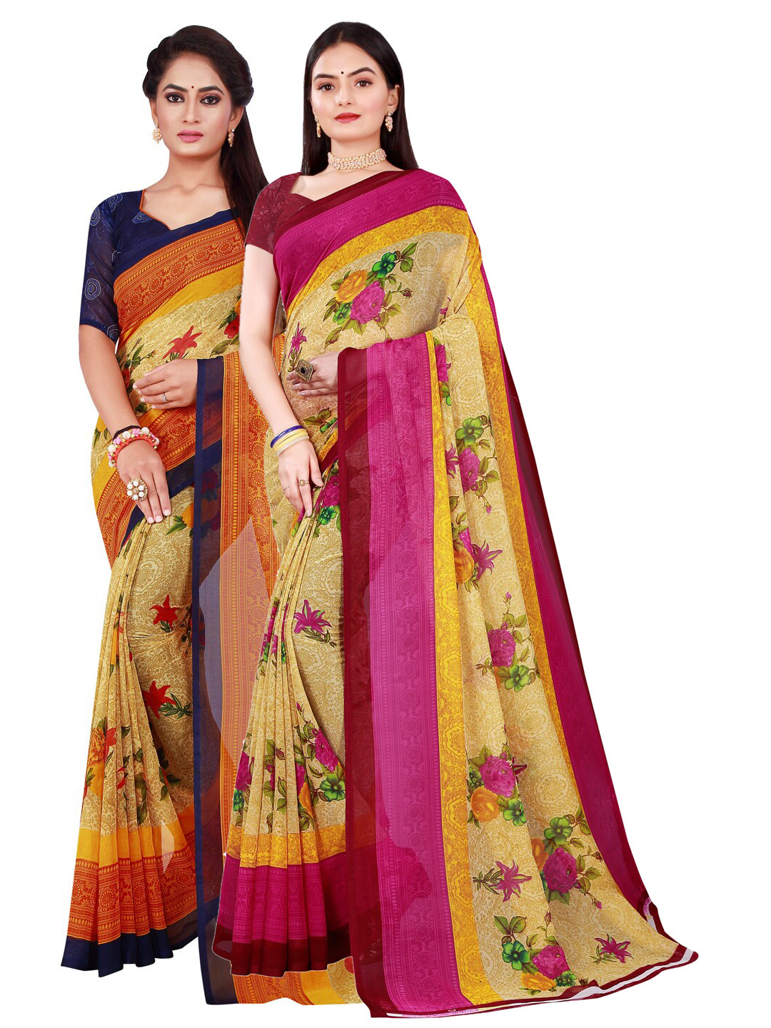 

Florence Beige & Navy Blue Pure Georgette Saree