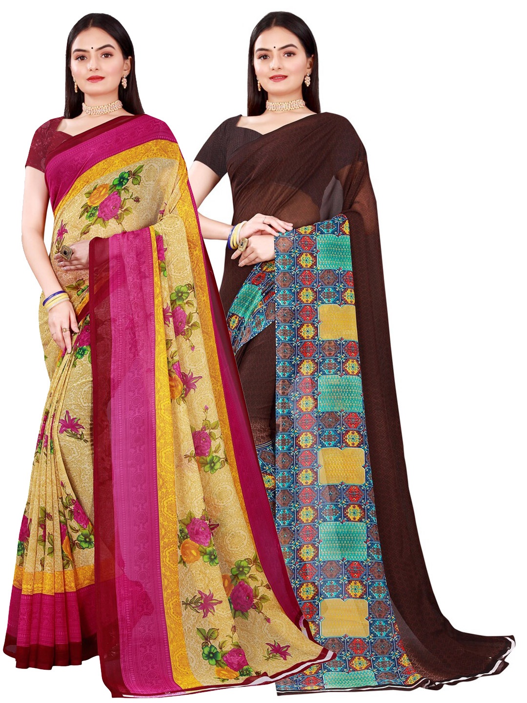 

Florence Brown & Pink Pure Georgette Saree