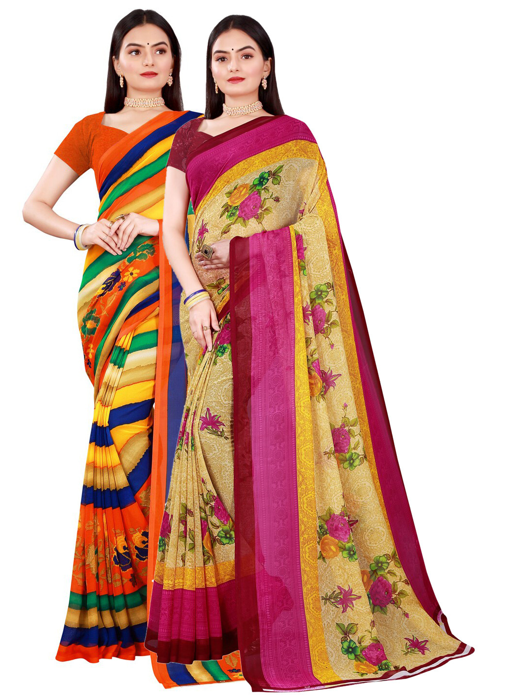 

Florence Beige & Yellow Pure Georgette Saree