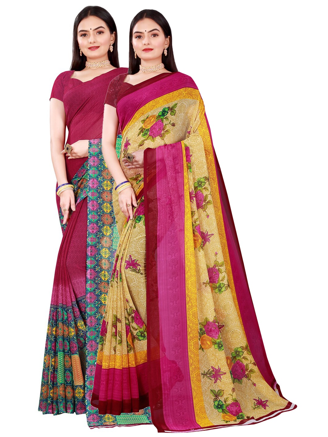

Florence Set Of 2 Beige & Maroon Pure Georgette Saree