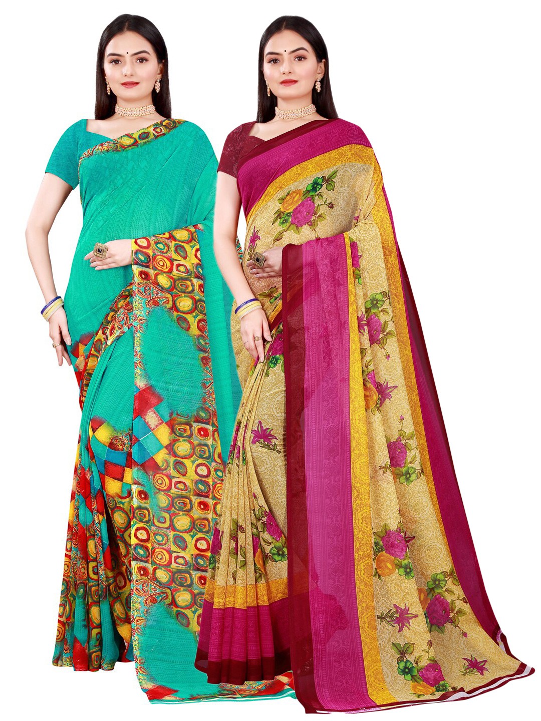 

Florence Beige & Green Pure Georgette Saree