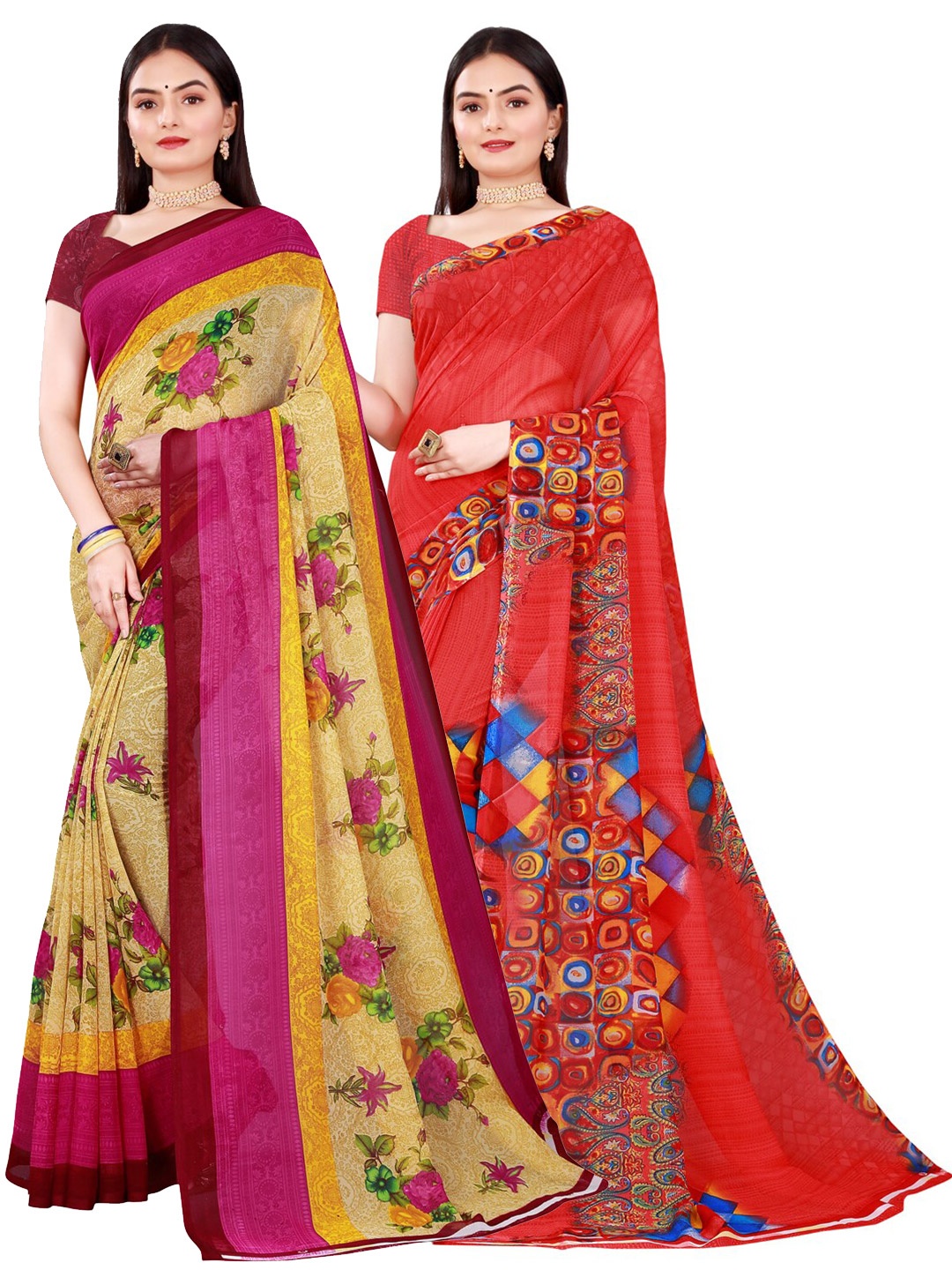 

Florence Red & Beige Pure Georgette Saree