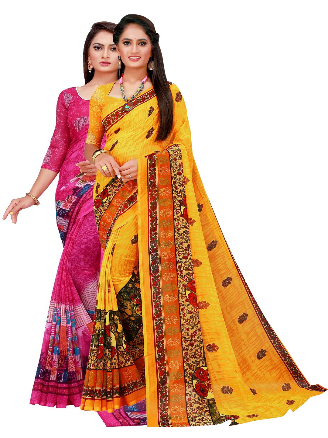 

KALINI Magenta & Yellow Pure Georgette Saree