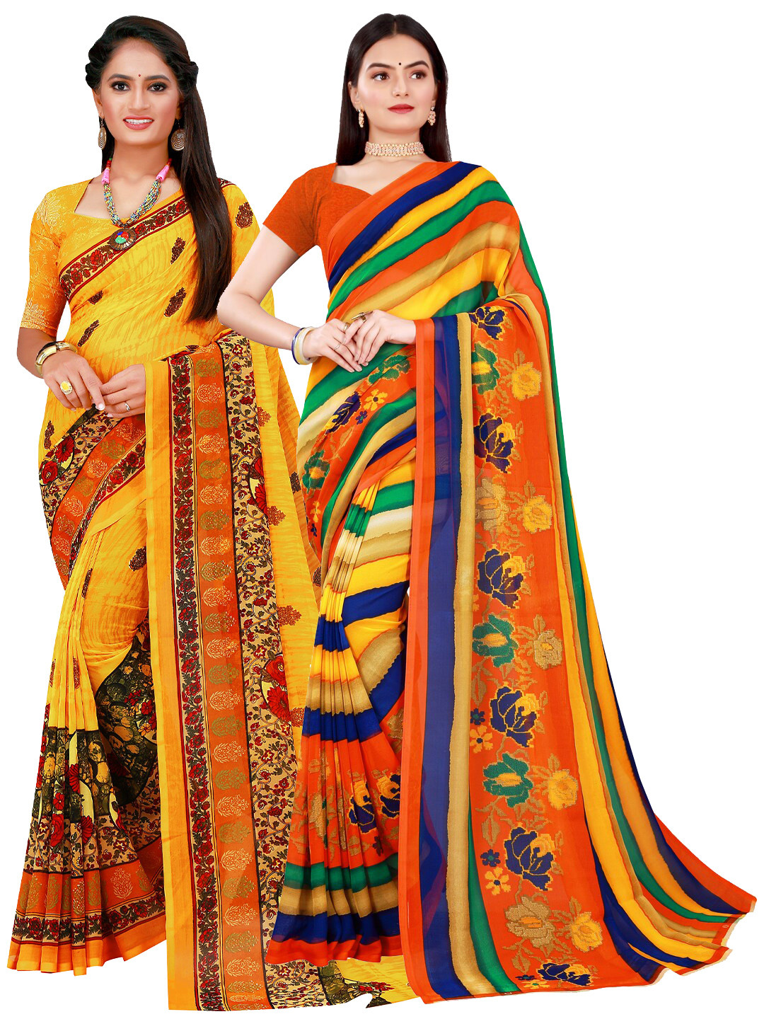 

KALINI Pack of 2 Printed Georgette Saree, Yellow
