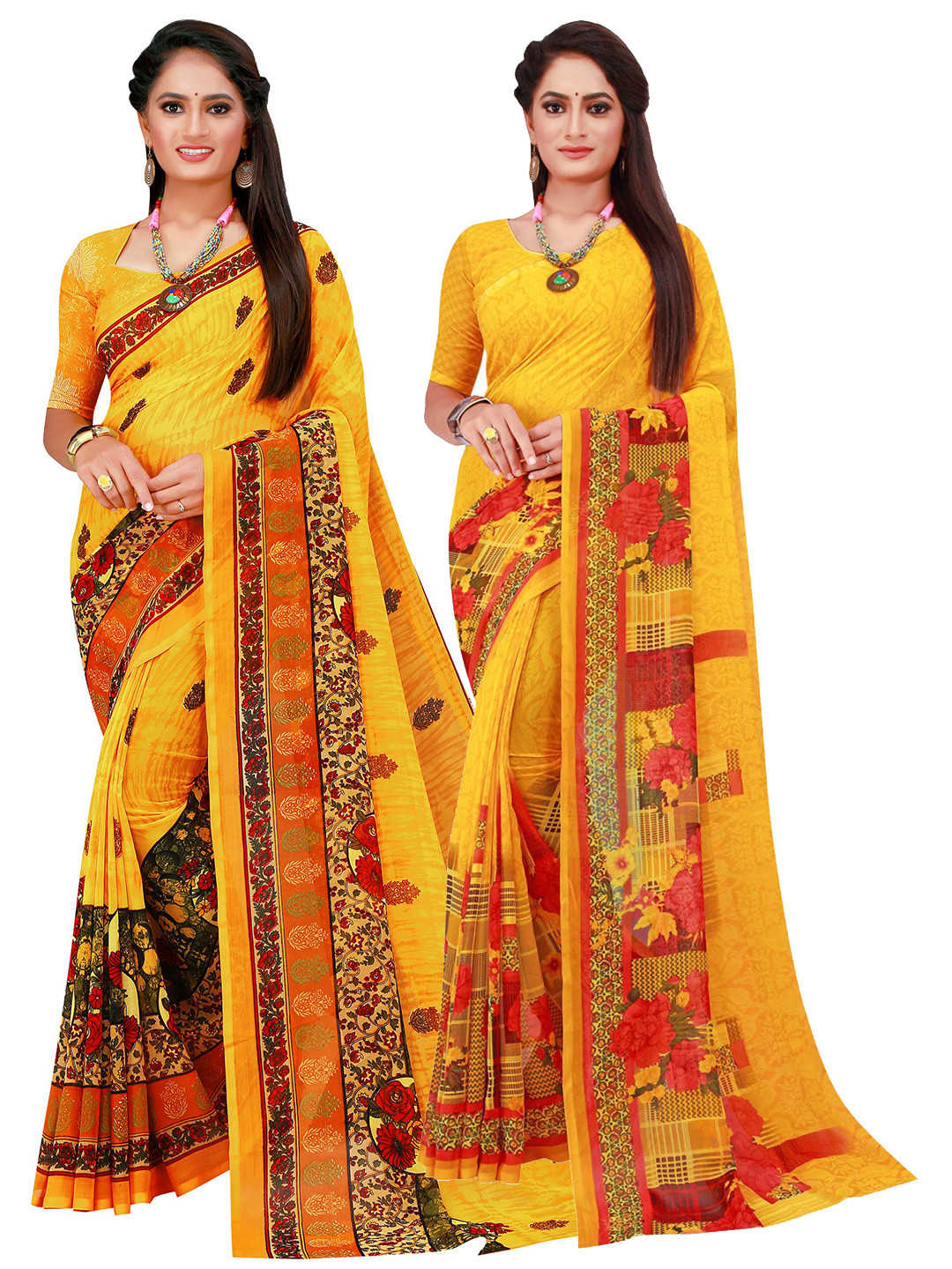 

KALINI Pack of 2 Printed Georgette Saree, Yellow