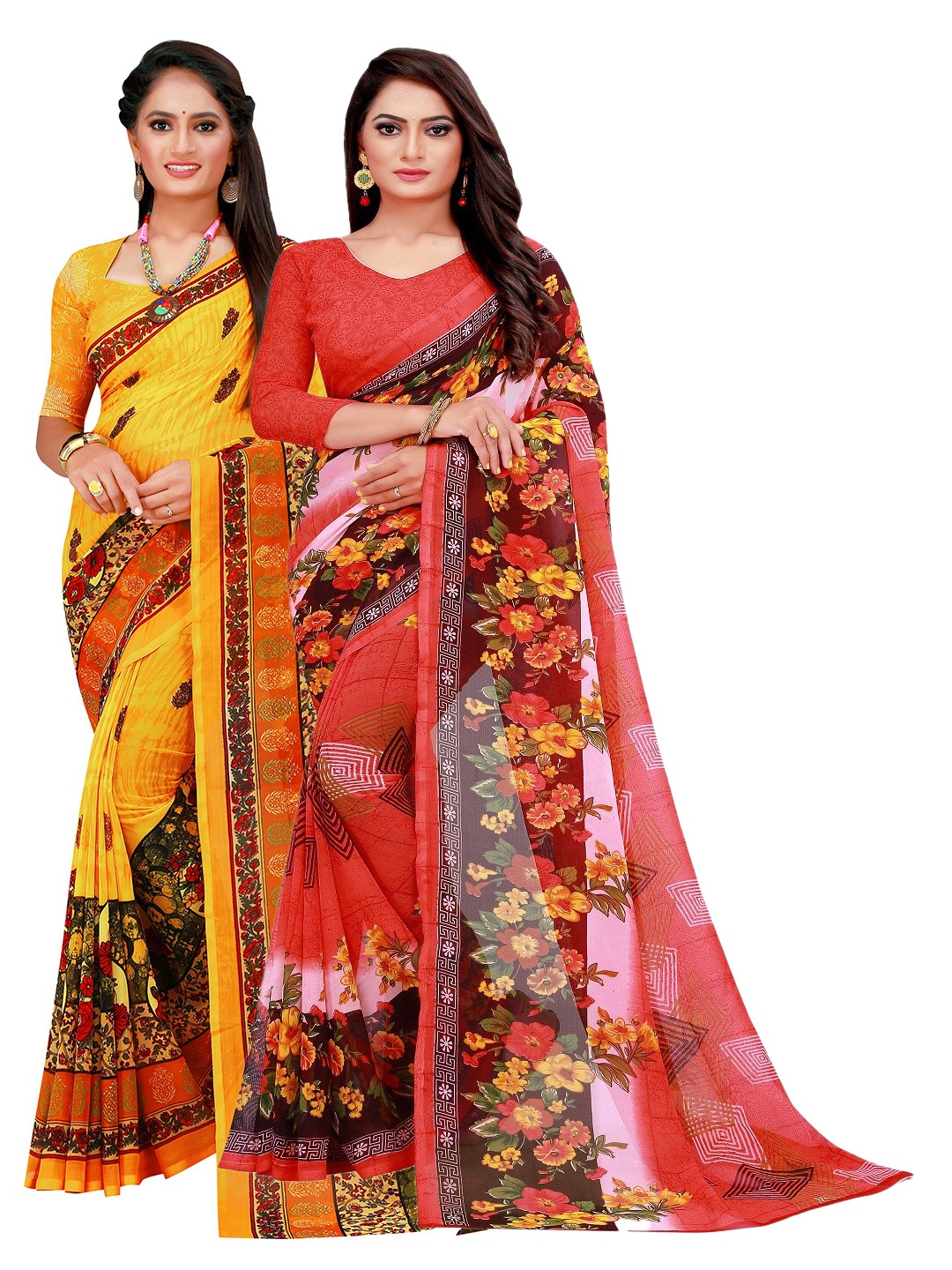 

KALINI Maroon & Yellow Pure Georgette Saree