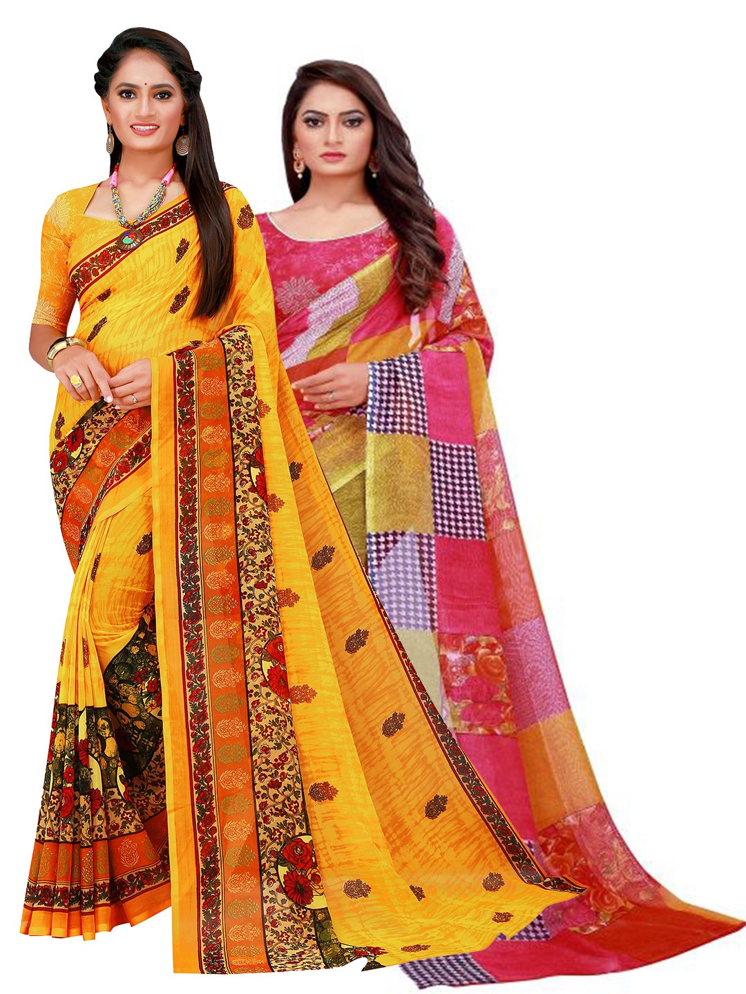 

KALINI Red & Yellow Pure Georgette Saree