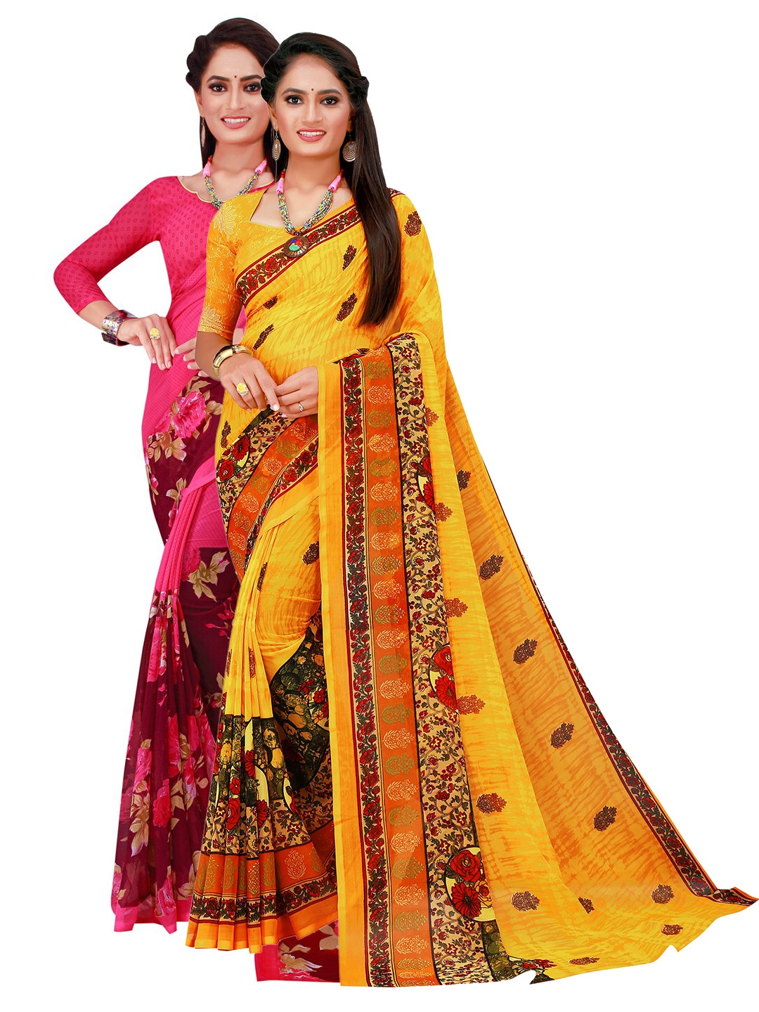 

KALINI Yellow & Magenta Pure Georgette Saree