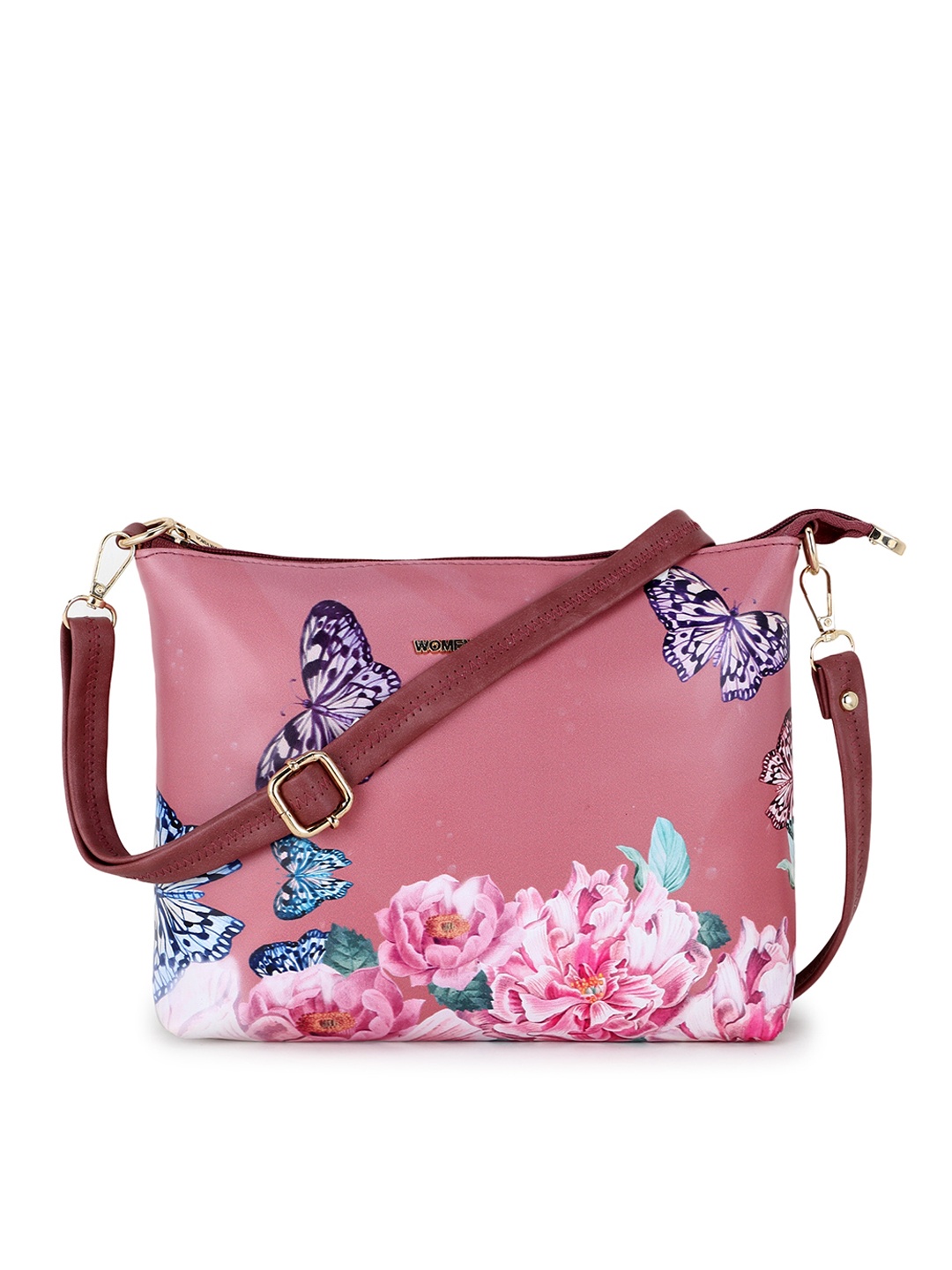 

WOMEN MARKS Pink Printed PU Structured Shoulder Bag with Tasselled