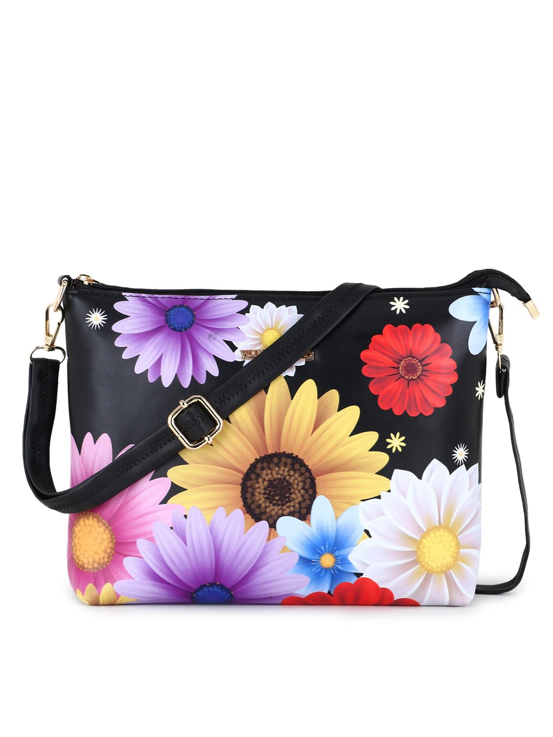 

WOMEN MARKS Blue Floral Printed PU Structured Sling Bag