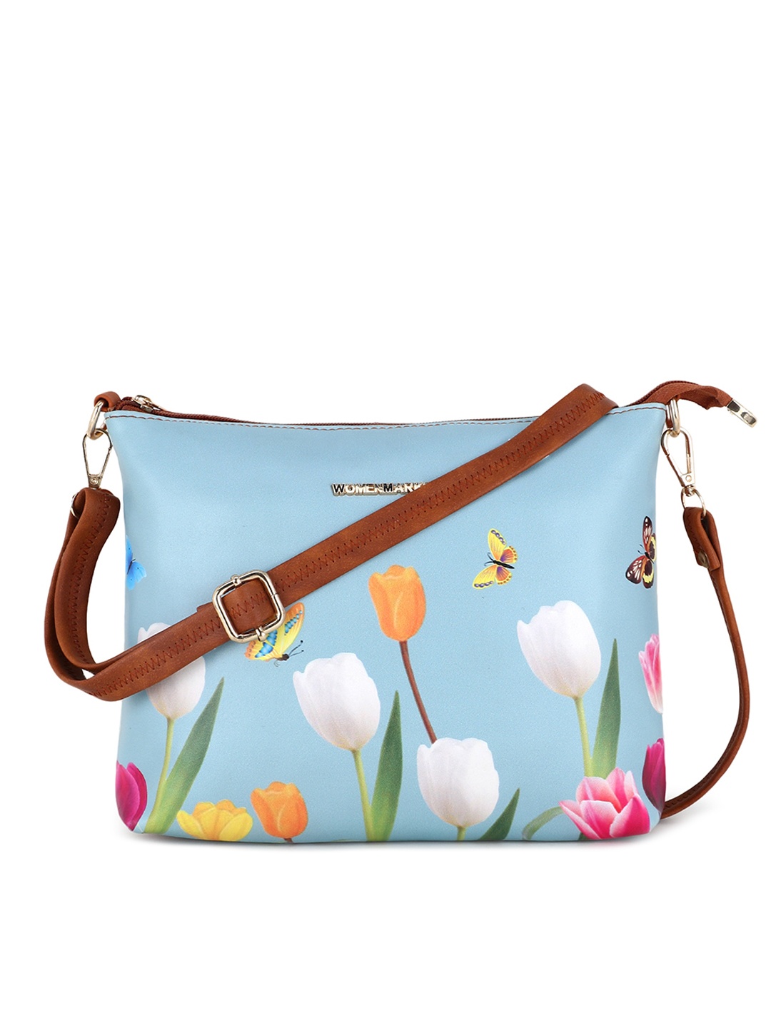 

WOMEN MARKS Tan Floral PU Structured Sling Bag with Tasselled