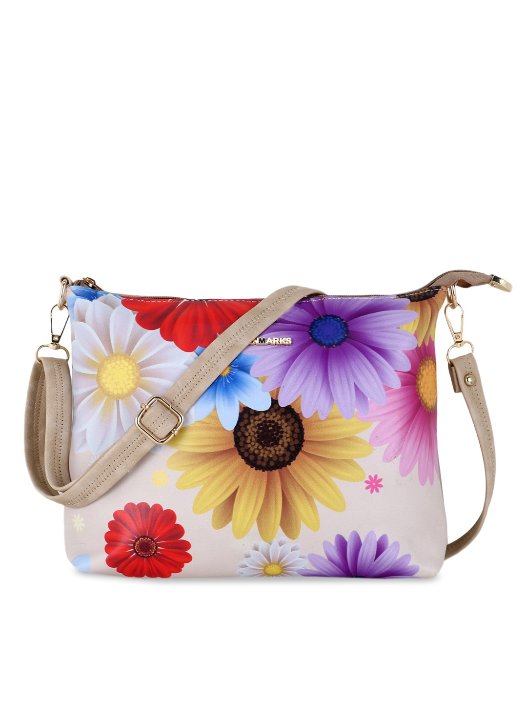 

WOMEN MARKS Cream-Coloured & Multi-Coloured Floral PU Structured Sling Bag