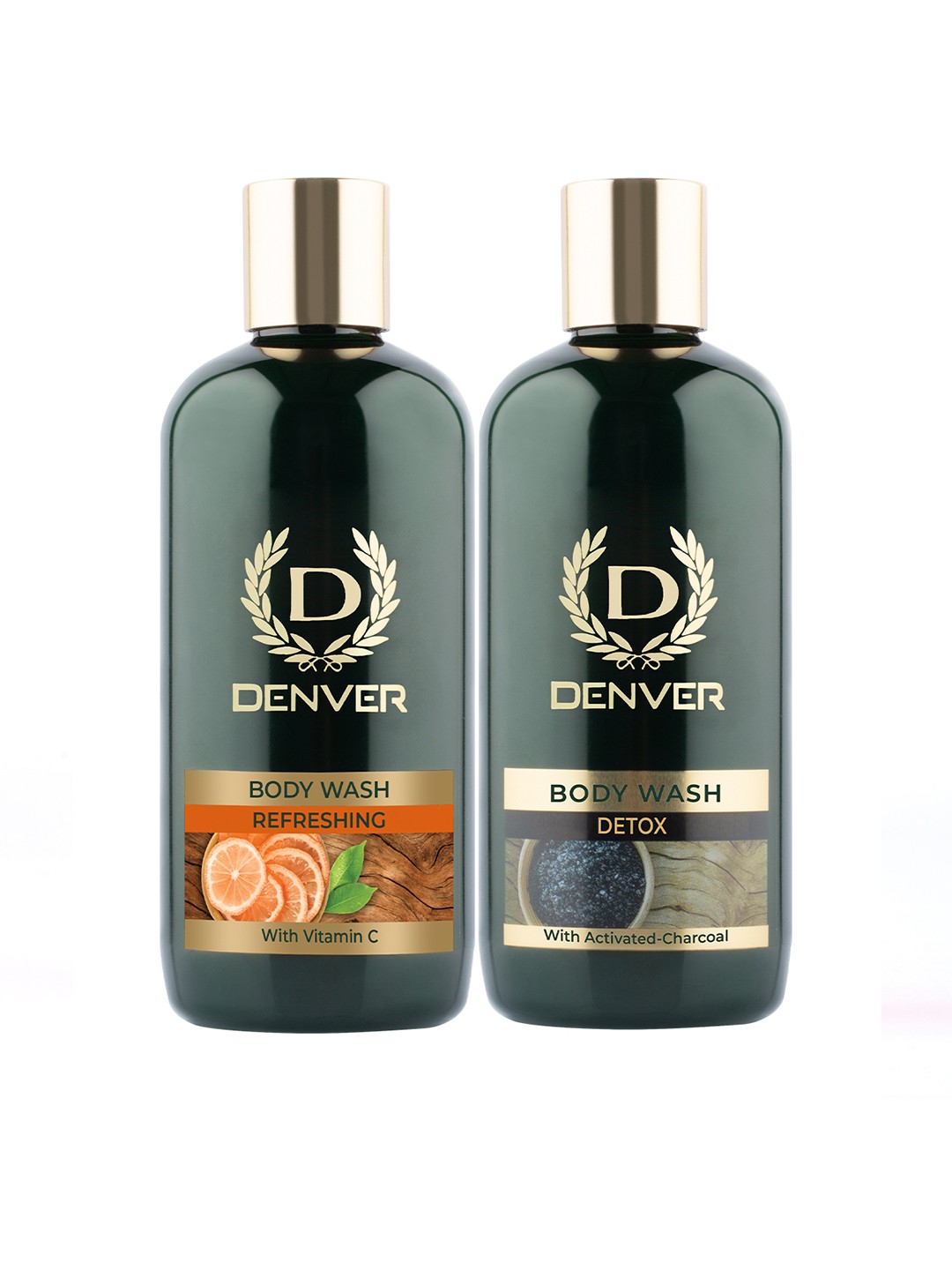 

Denver Set of 2 Body Wash - Refreshing Vitamin C & Detox + 1 White Loofah - 325 ml Each, Green