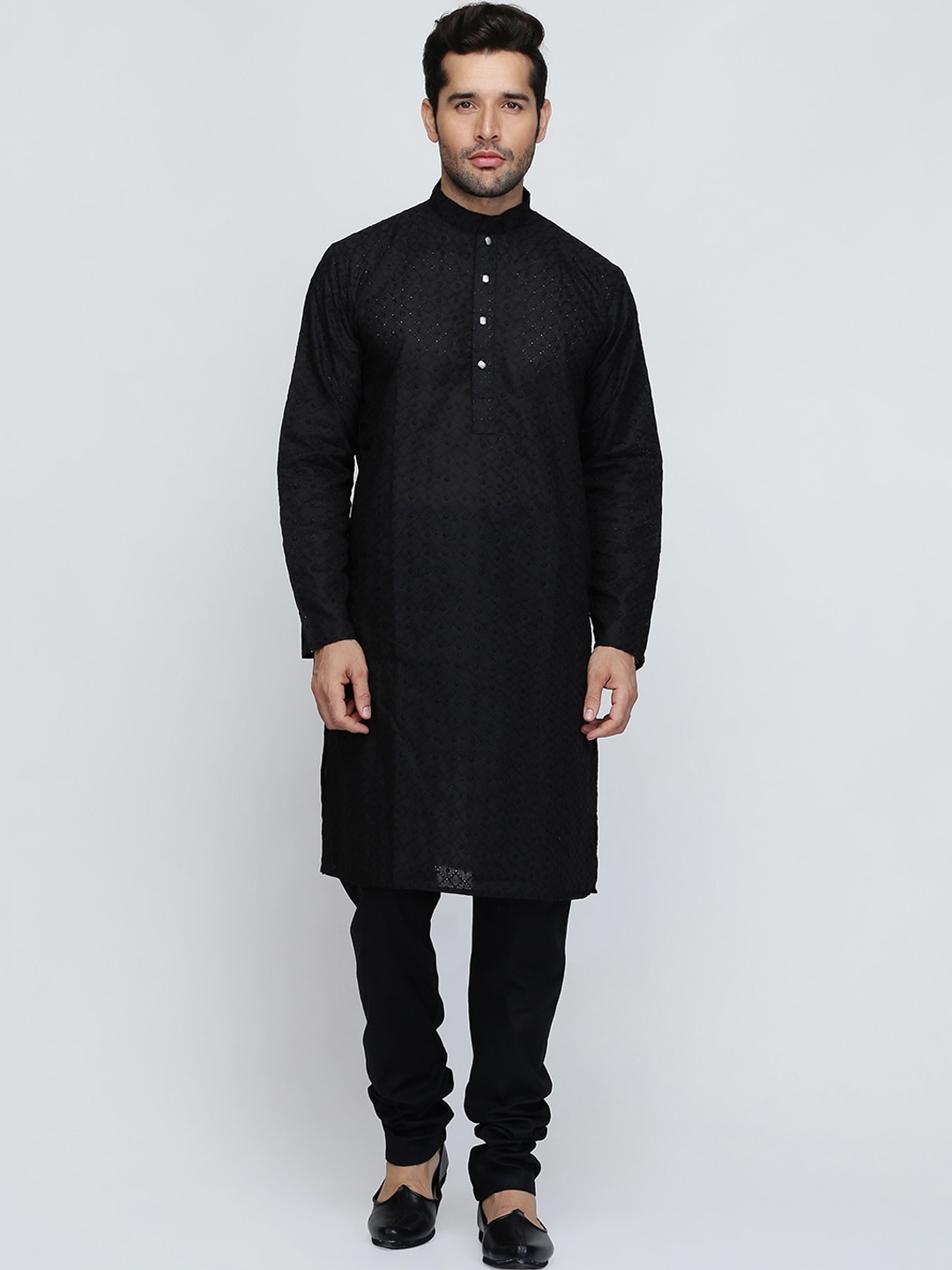 

ROYAL KURTA Men Black Chikankari Summer Sheers Kurta