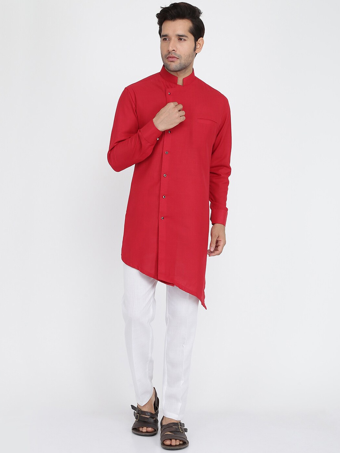 

ROYAL KURTA Men Red Solid Cotton Kurta